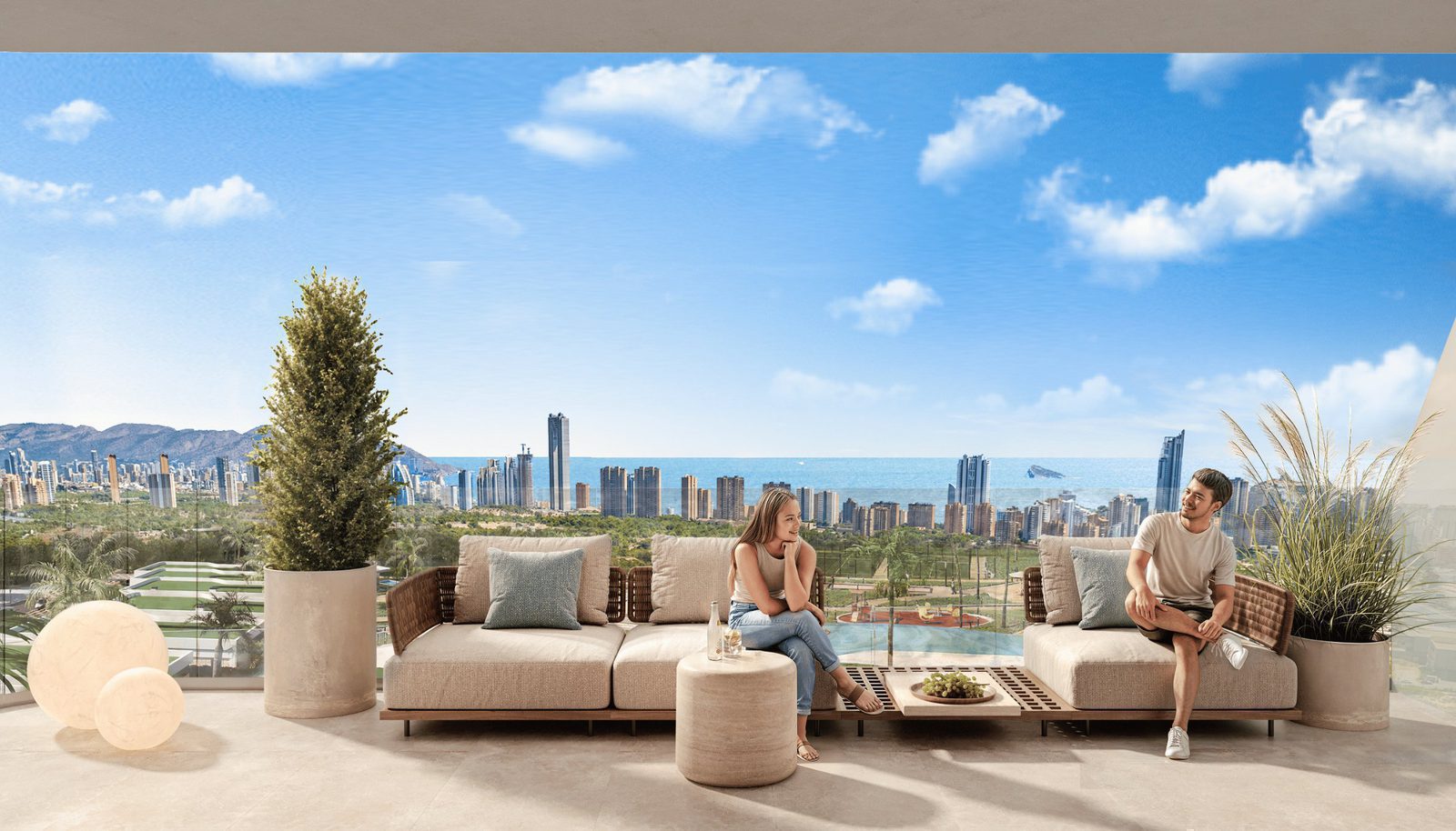Panoramic sea and city views from the balcony of a 2-bedroom apartment in Finestrat - The Estates