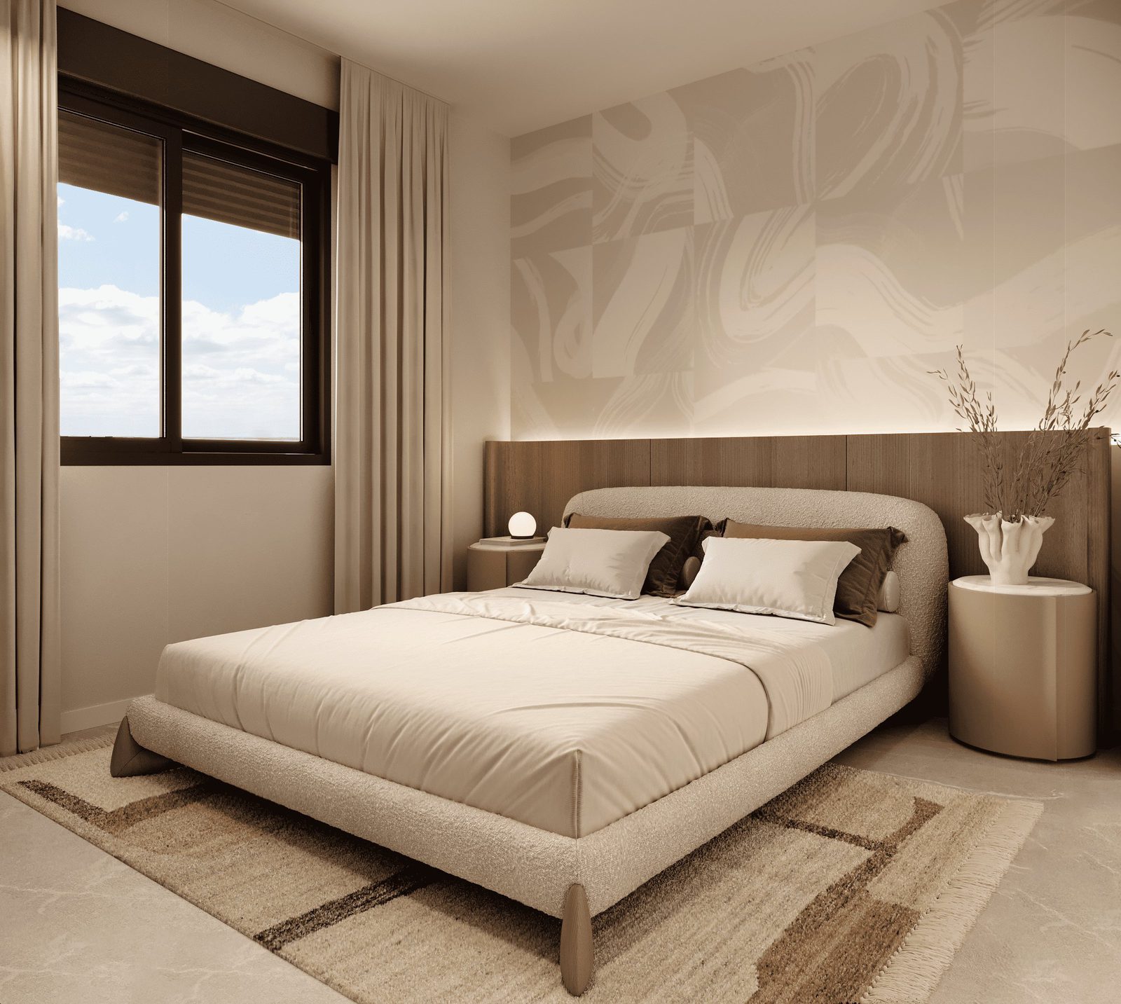 A stylish bedroom with a view in a 2-bedroom apartment in Finestrat - The Estates