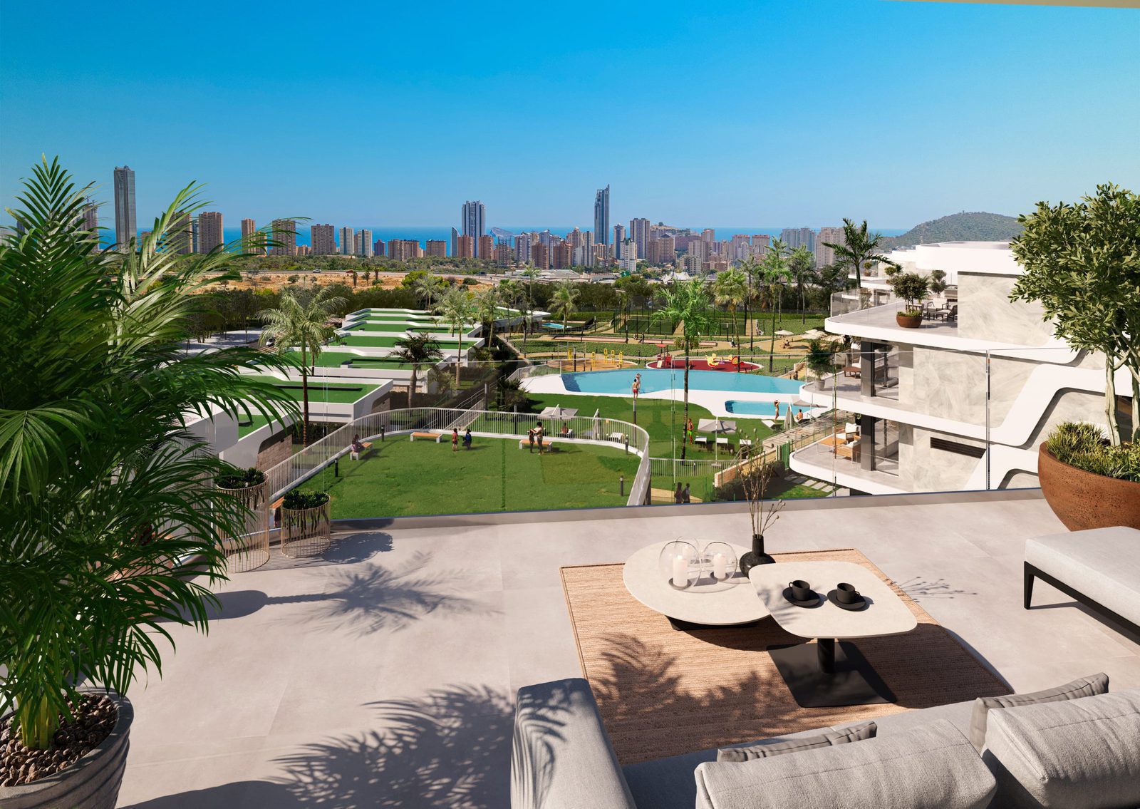 Panoramic sea and city views from a 2-bedroom apartment with a pool and garden - The Estates