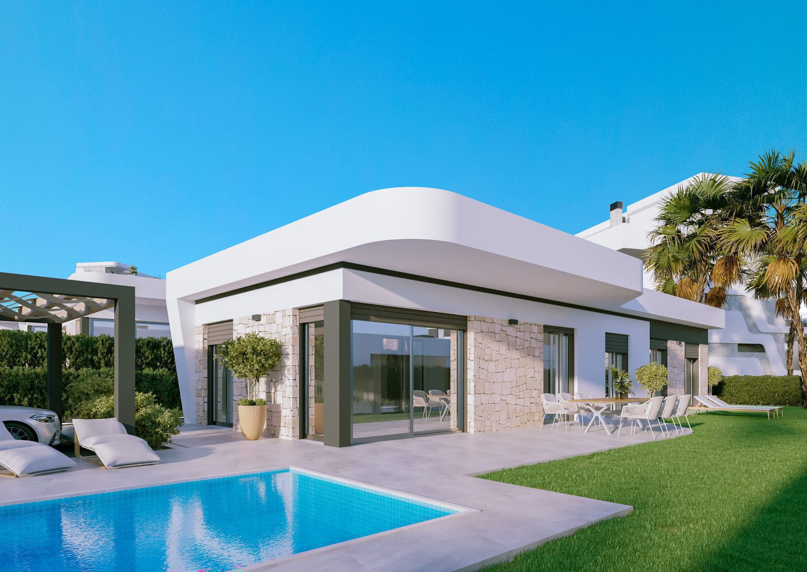 A modern apartment exterior with a pool and garden in Golf Bahía, Finestrat - The Estates
