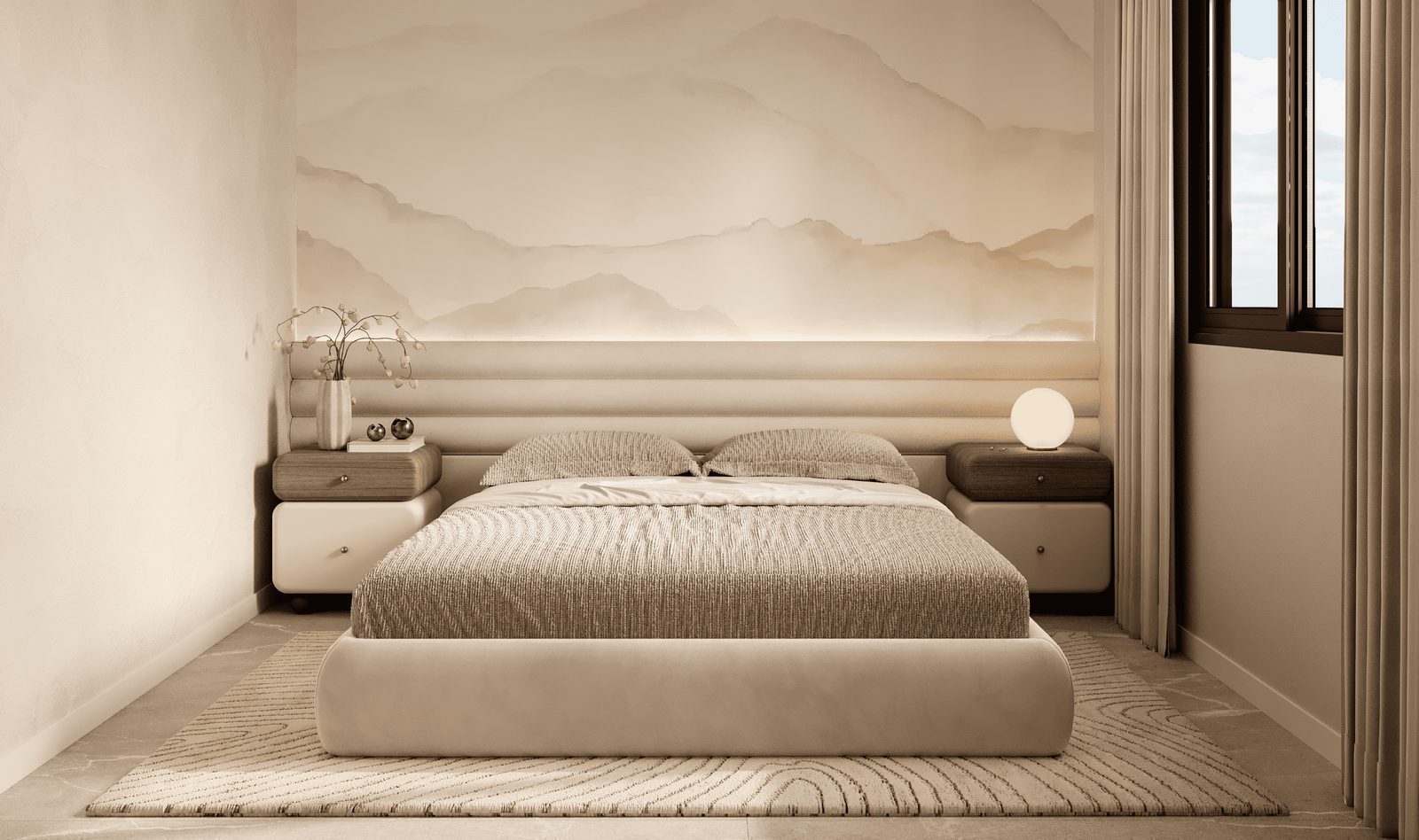 A stylish bedroom interior of a 2-bedroom apartment in Finestrat - The Estates