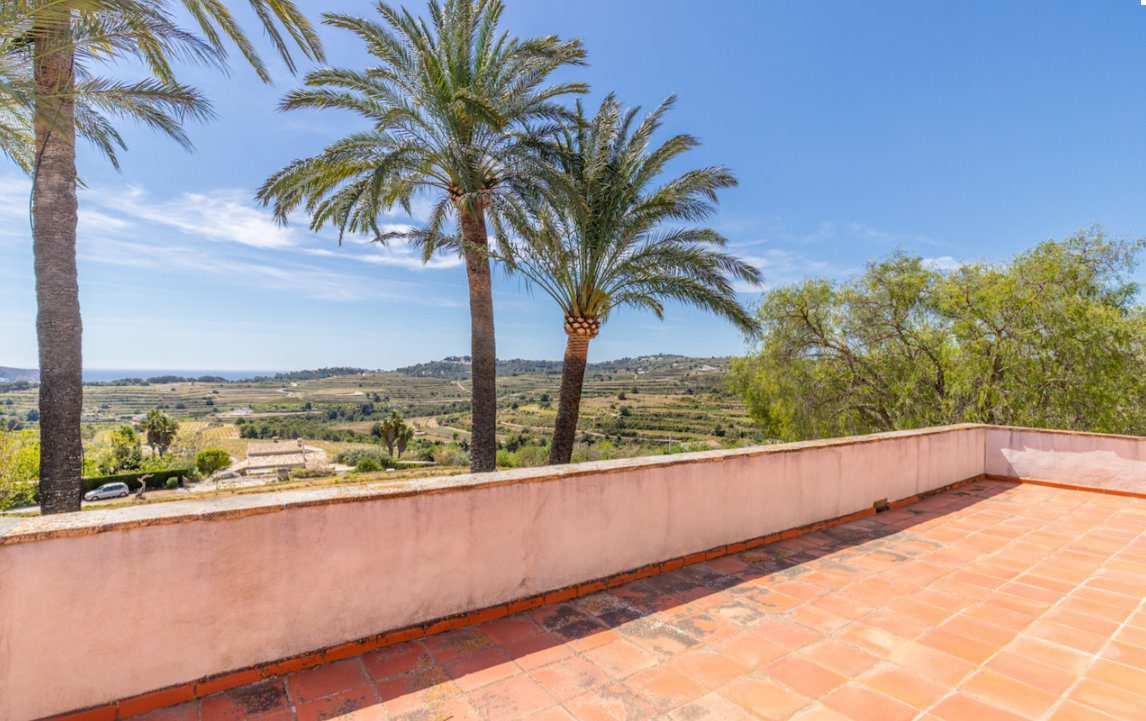 Palm trees and countryside views from a terrace of an 8-bedroom finca in Moraira - The Estates