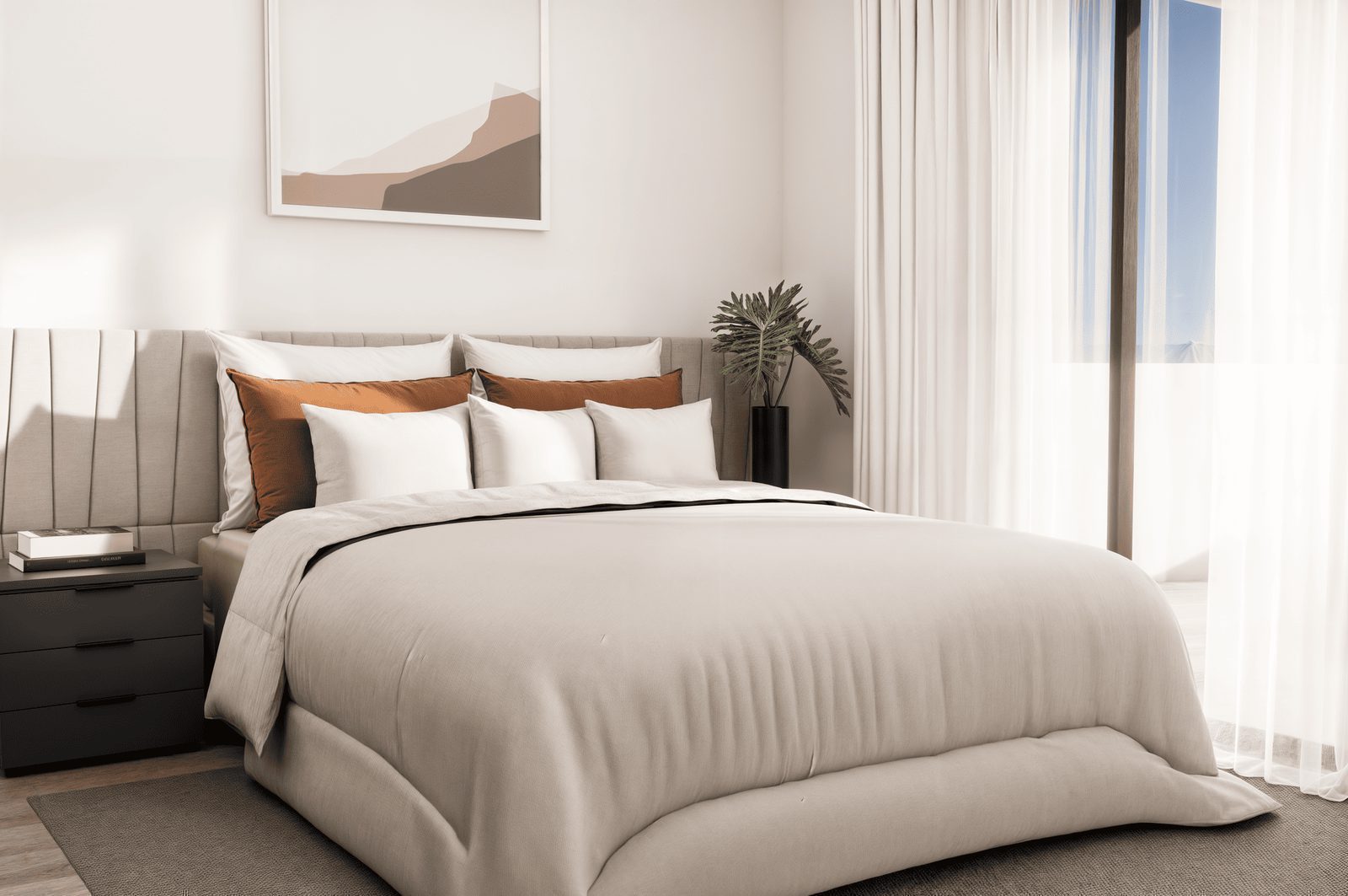 A stylish bedroom with sea views in a 2-bedroom penthouse in Finestrat - The Estates