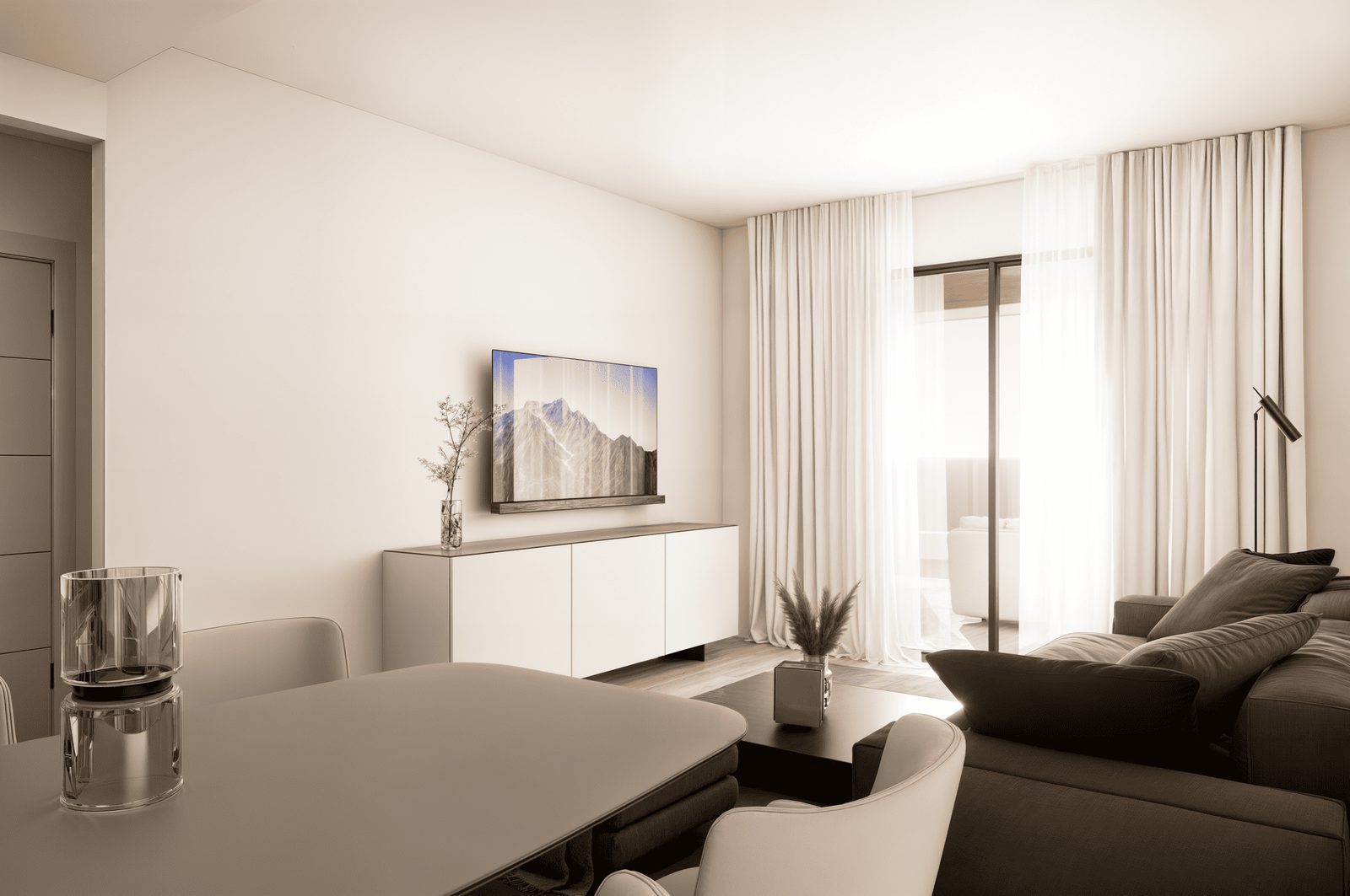 Stylish living room with mountain views in a 2-bedroom penthouse in Finestrat - The Estates