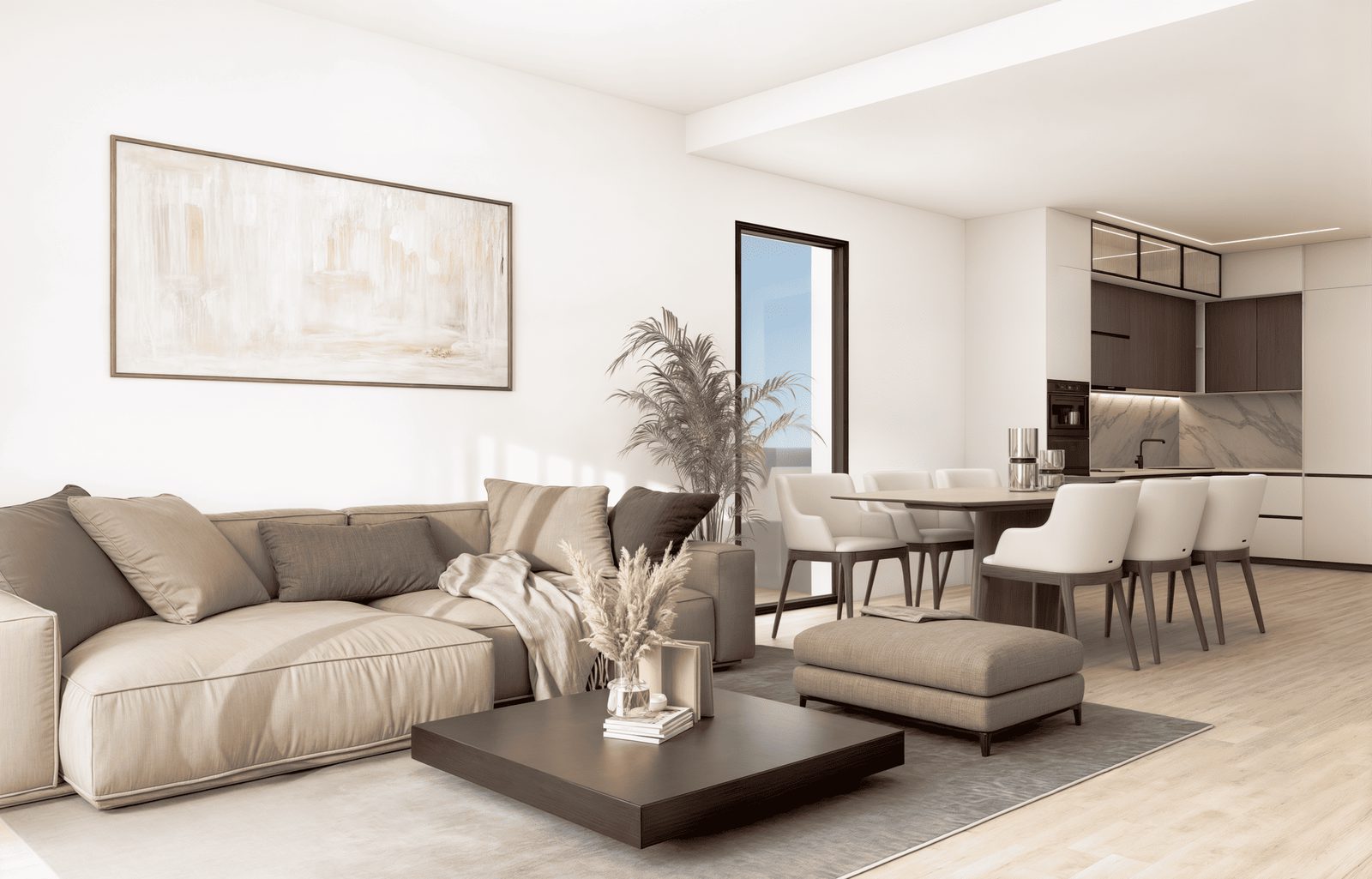 Stylish living and dining area with sea views in a 2-bedroom penthouse in Finestrat - The Estates