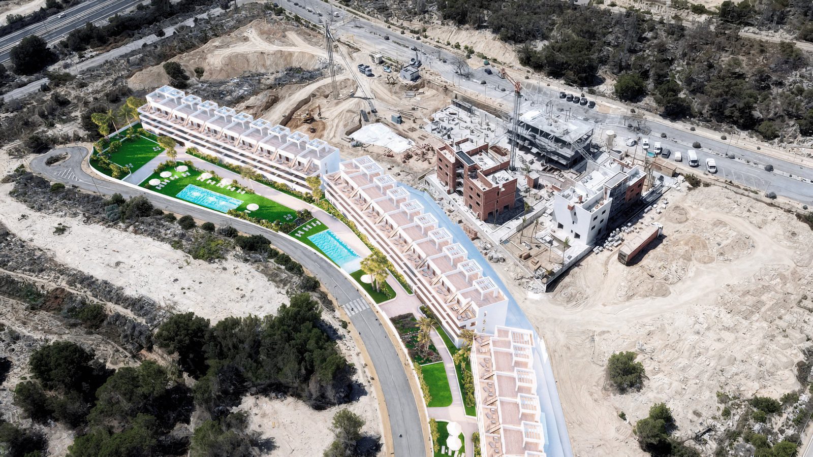 Aerial view of the development and surrounding landscape of a 2-bedroom penthouse in Finestrat - The Estates