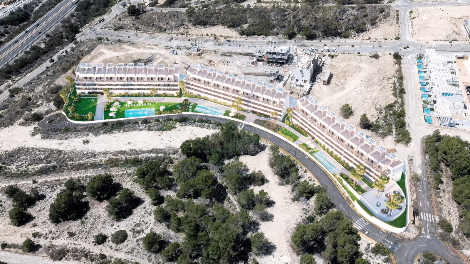 Aerial view of the development and surrounding landscape of a 2-bedroom penthouse in Finestrat - The Estates