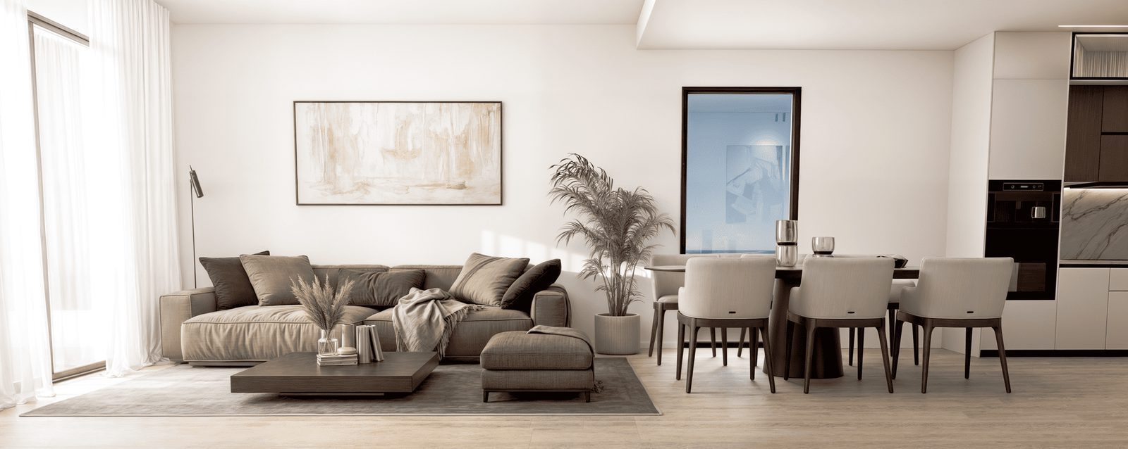 Stylish living room and dining area of a 2-bedroom penthouse in Finestrat - The Estates