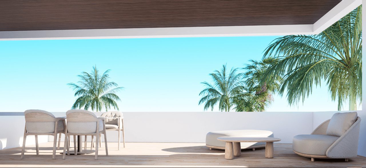 A relaxing outdoor lounge area with sea views from a 2-bedroom penthouse in Finestrat - The Estates