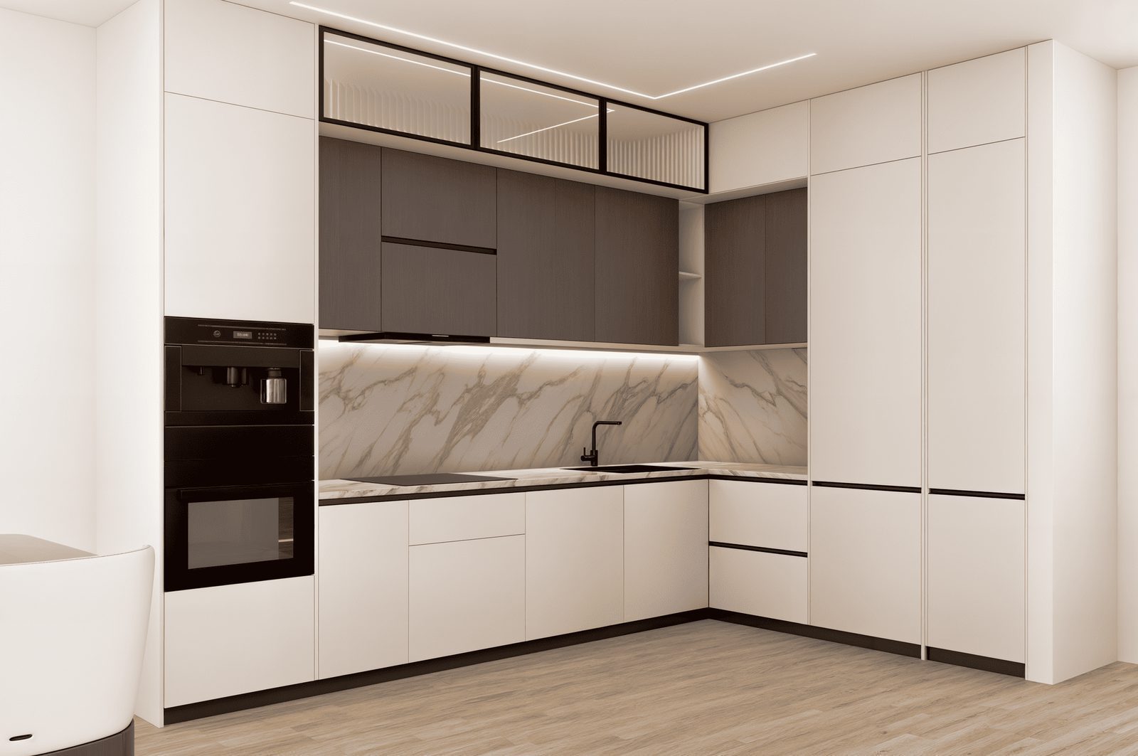 Modern kitchen design in a 2-bedroom penthouse with sea views in Finestrat - The Estates