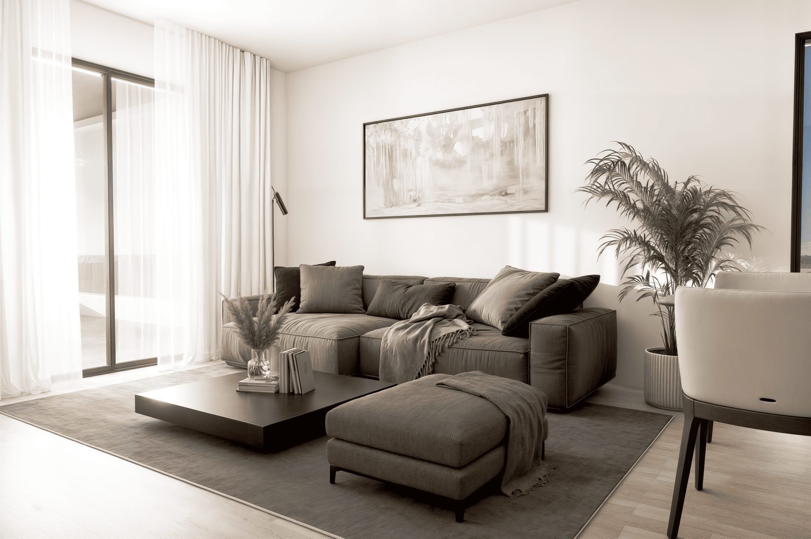 Stylish living room interior of a 2-bedroom penthouse in Finestrat - The Estates