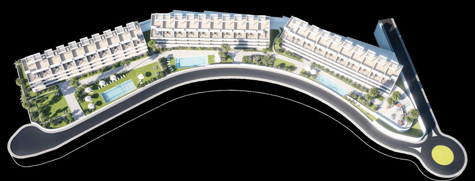Aerial view of the complex and pool area of a 2-bedroom penthouse in Finestrat - The Estates