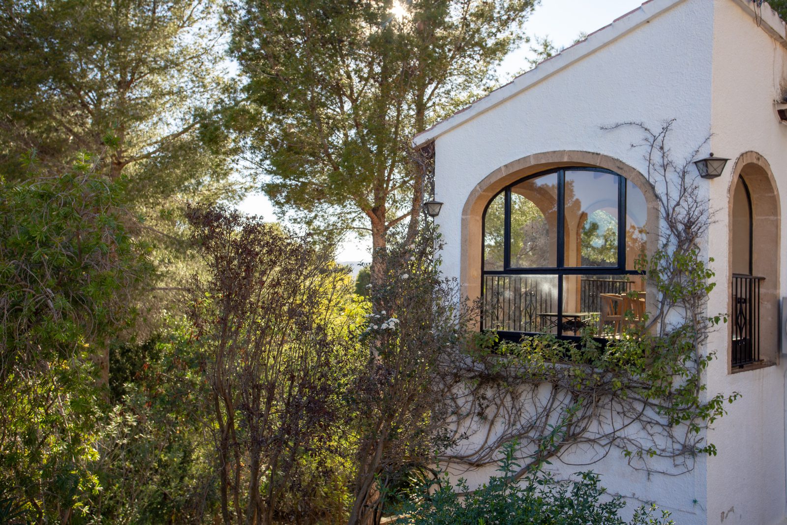 Exterior view of a charming 2-bedroom villa nestled amongst lush greenery in Javea / Xabia - The Estates