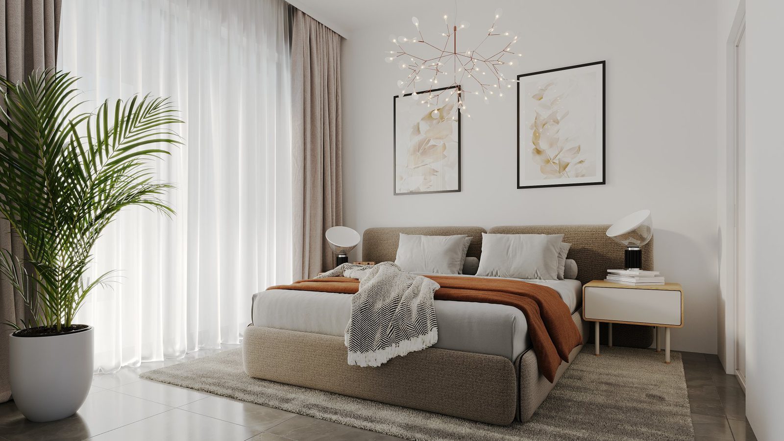 Stylish bedroom interior of a 3-bedroom villa in Calpe - The Estates