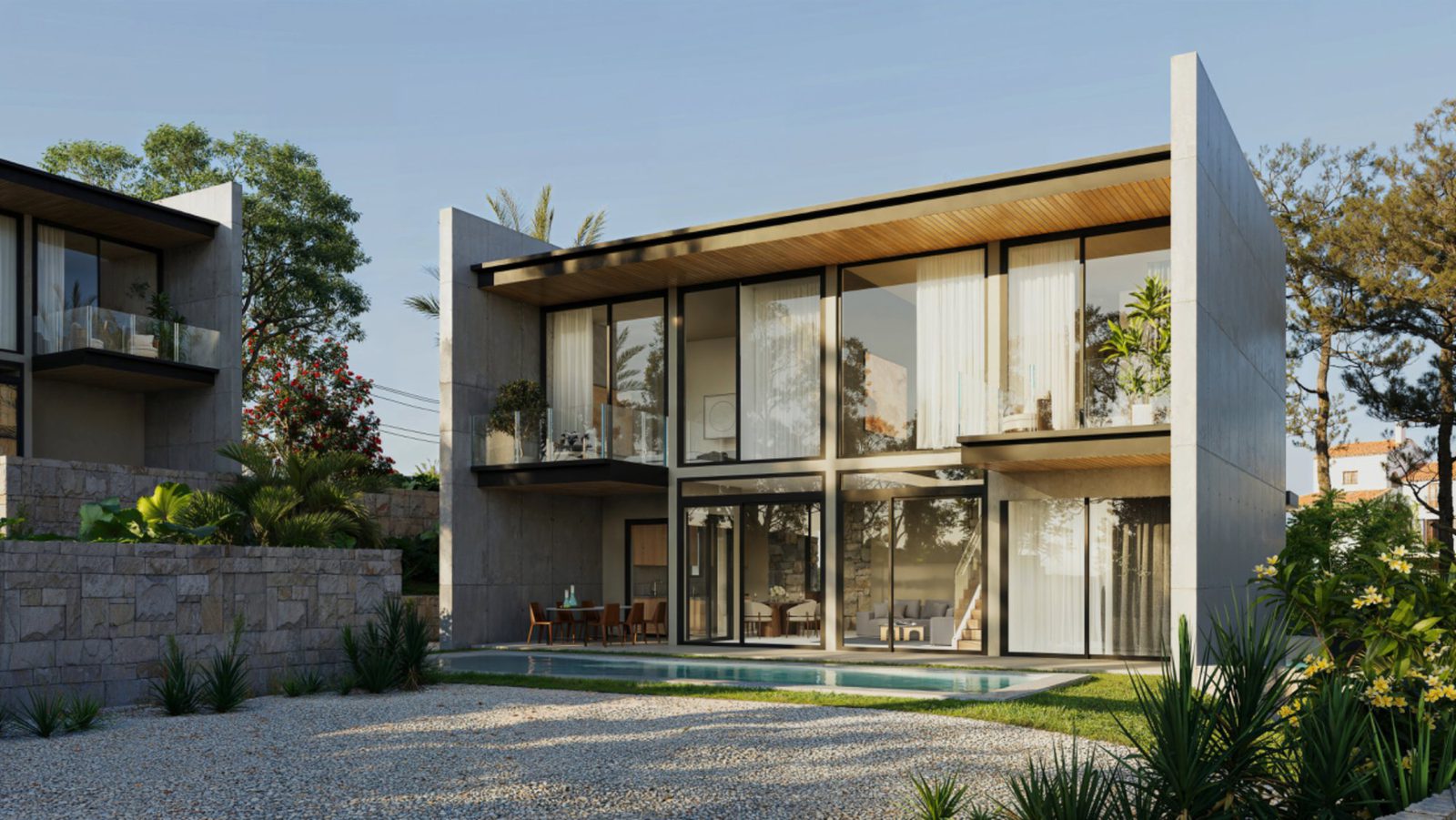 Modern villa exterior with garden and mountain views of a 3-bedroom villa in Calpe - The Estates
