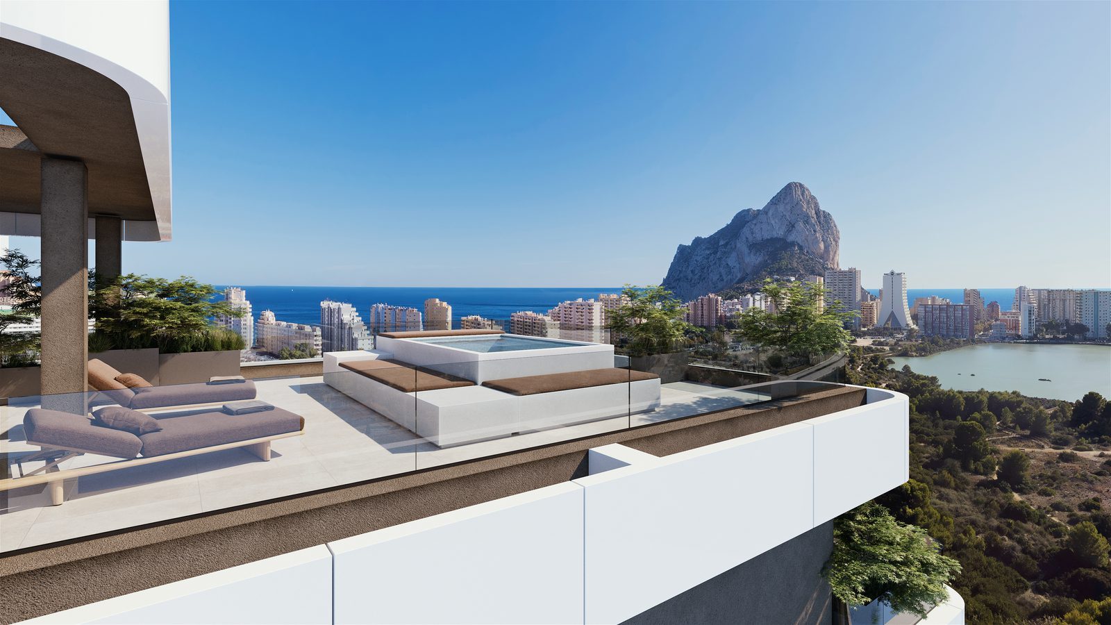 Rooftop terrace with pool, sea and mountain views of a 3-bedroom apartment in Calpe - The Estates