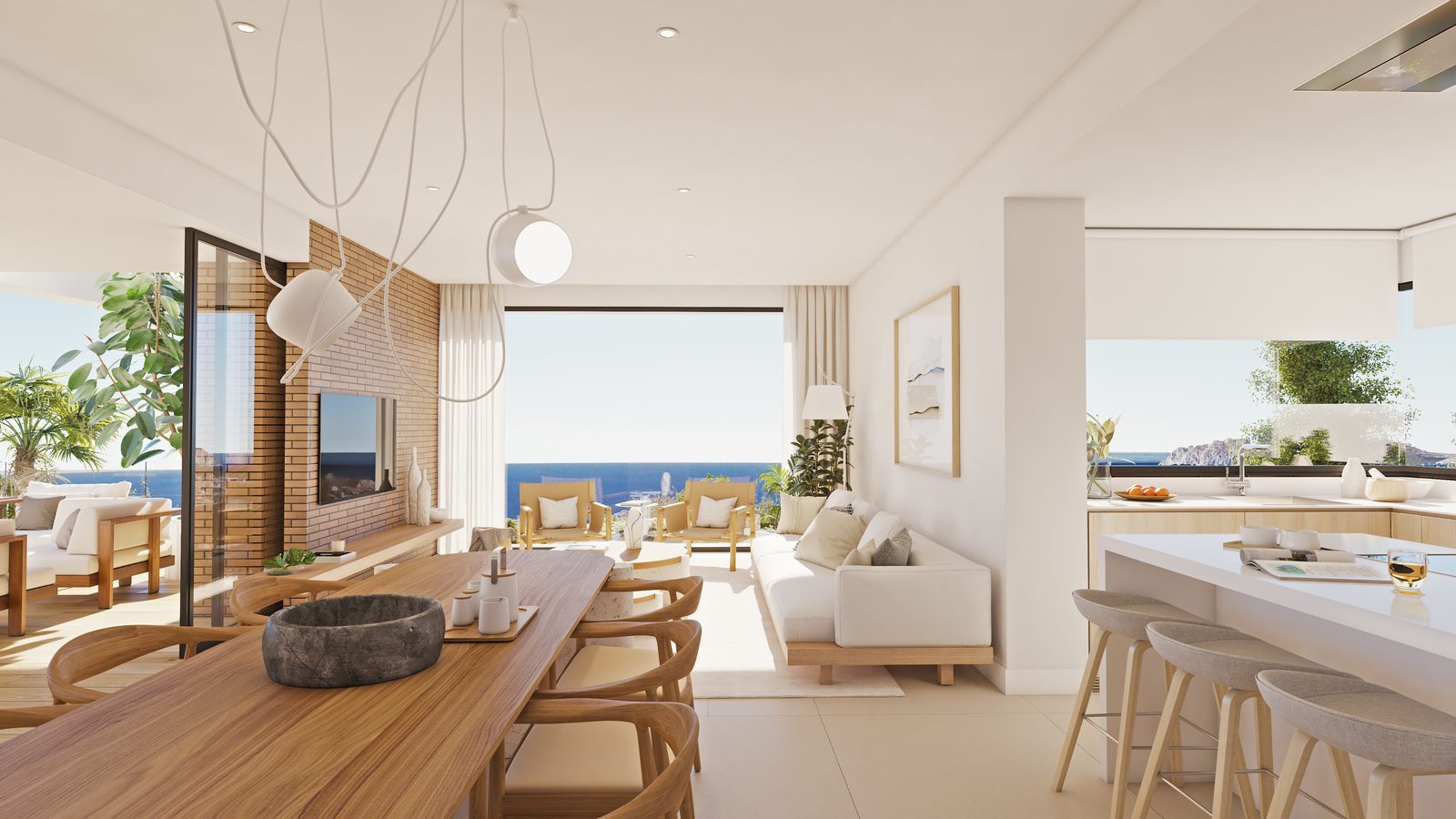 Bright open-plan living, dining and