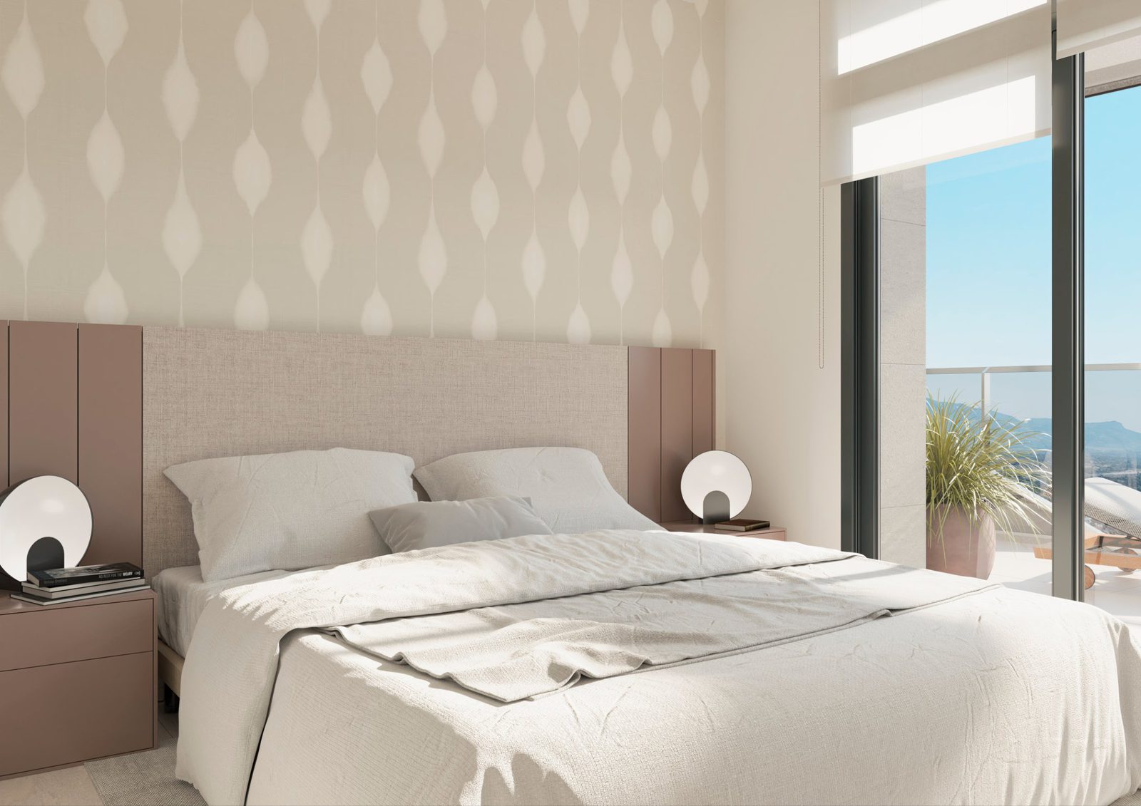 A stylish bedroom with sea views in a 4-bedroom apartment in Benidorm - The Estates
