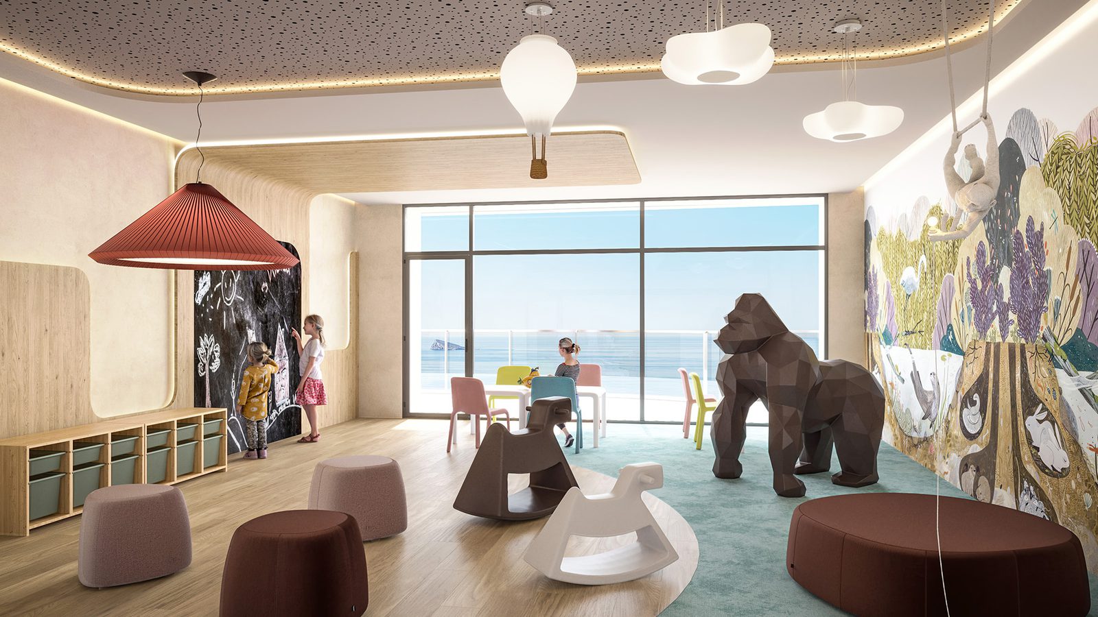 Stylish living room with sea views in a 4-bedroom apartment in Benidorm - The Estates