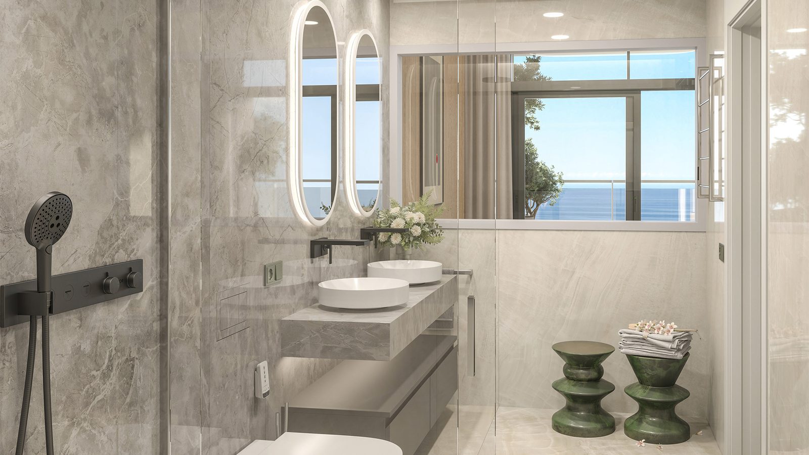Modern bathroom with sea views in a 4-bedroom apartment in Benidorm - The Estates