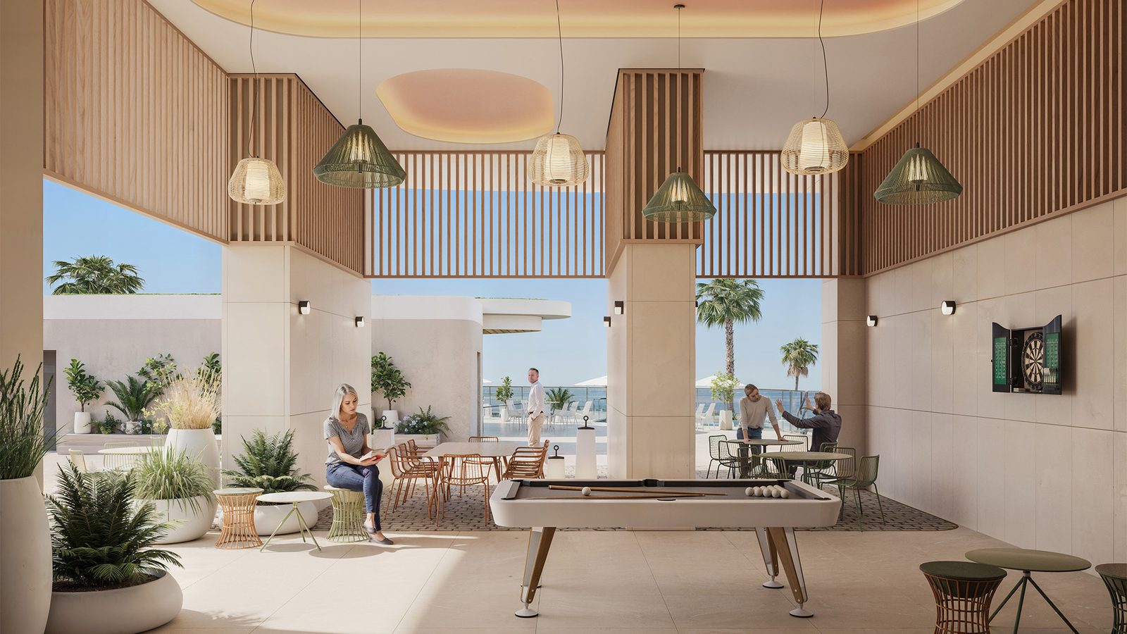 Stylish communal area with pool and sea views in a 4-bedroom apartment in Benidorm - The Estates