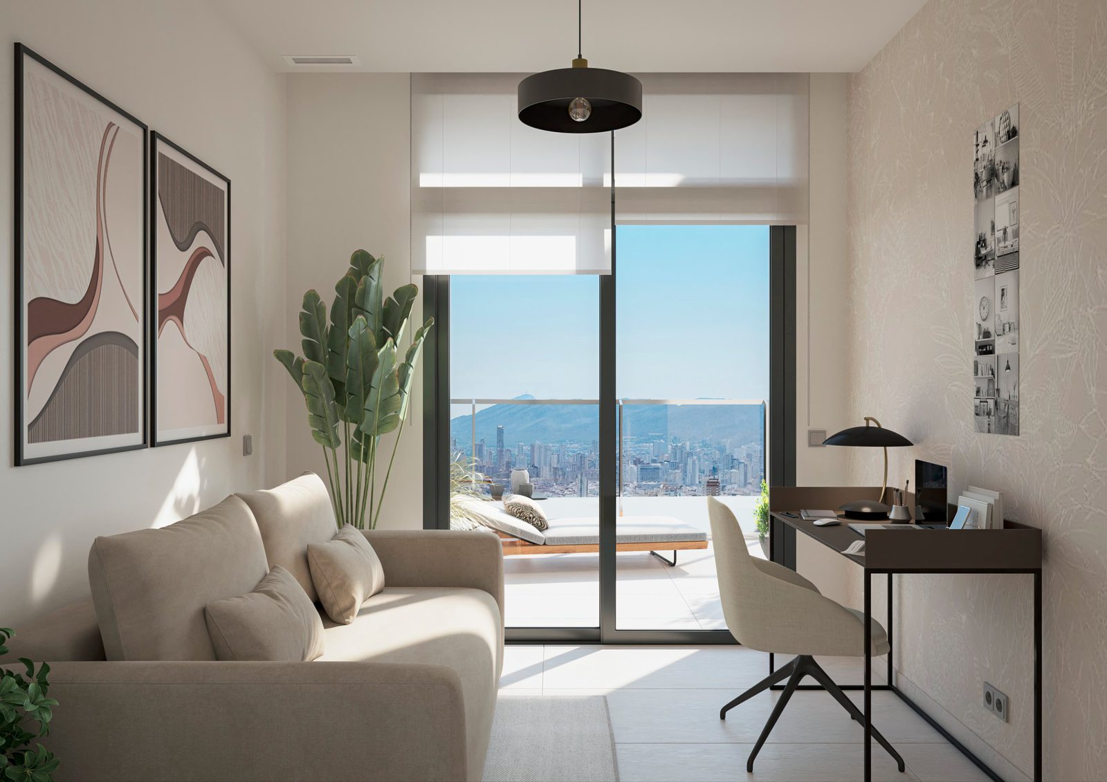 Stylish living room with a sea view in a 4-bedroom apartment in Benidorm - The Estates
