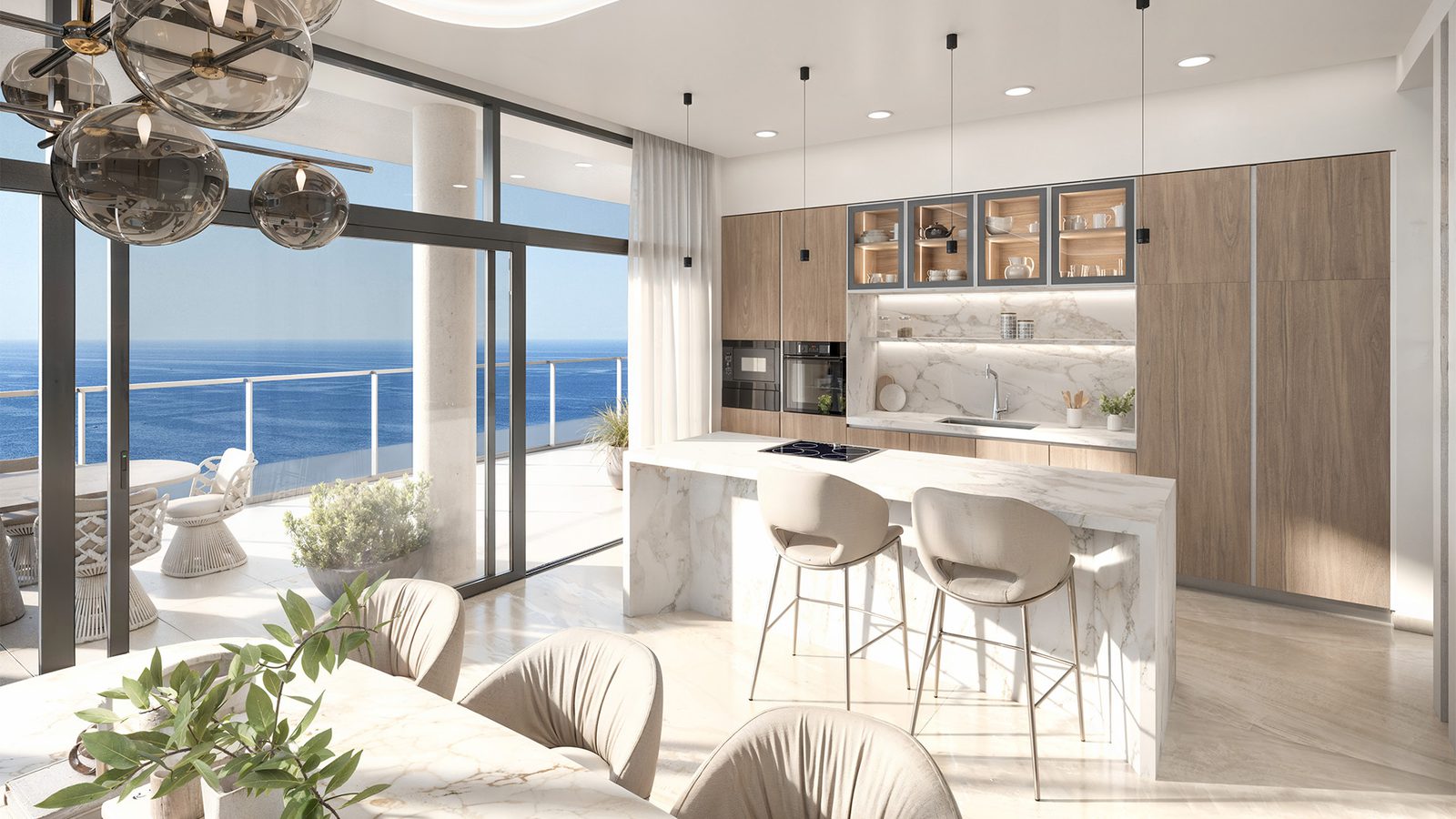 Modern kitchen with sea views in a 4-bedroom apartment in Benidorm - The Estates