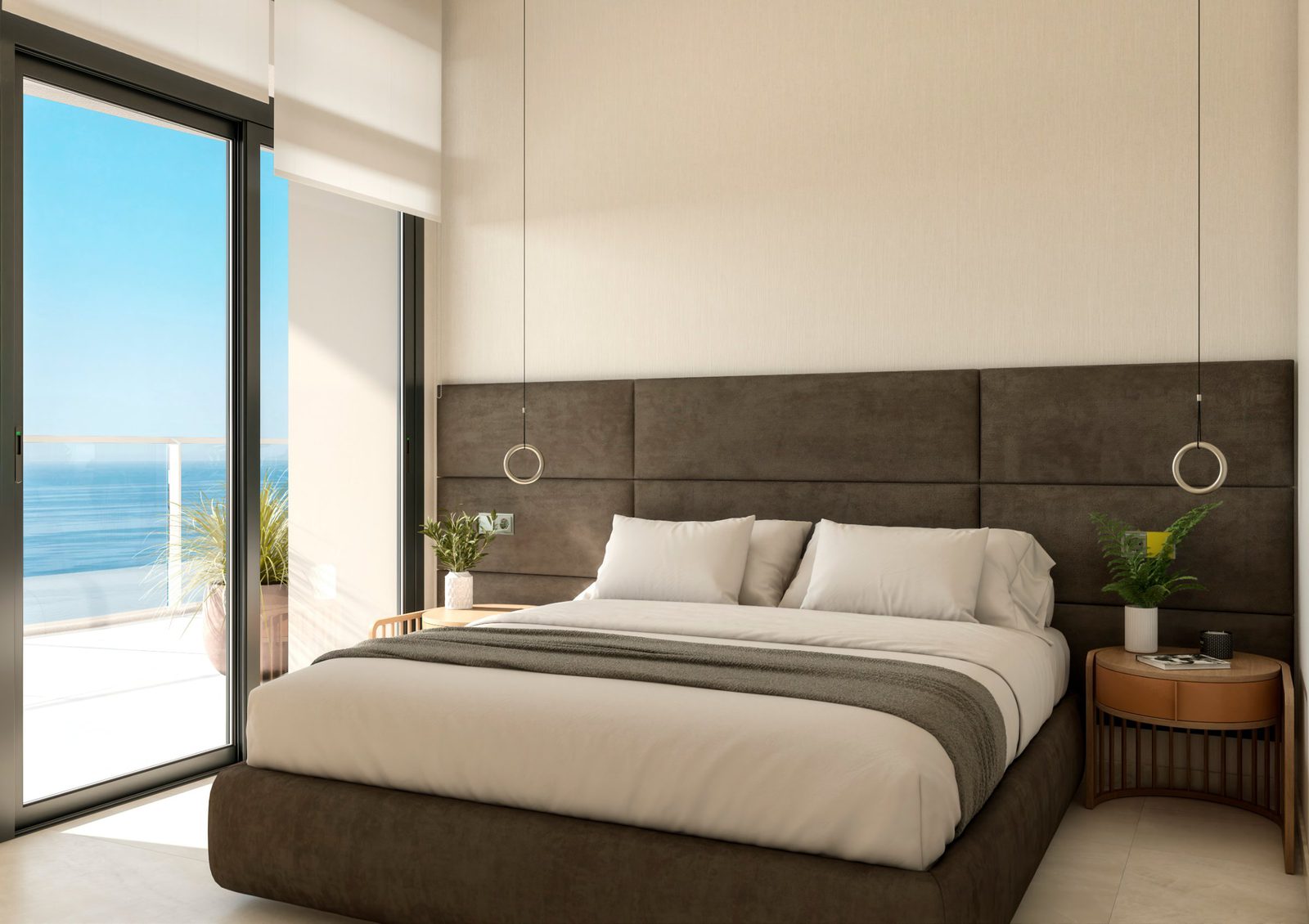 A stylish bedroom with sea views in a 4-bedroom apartment in Benidorm - The Estates