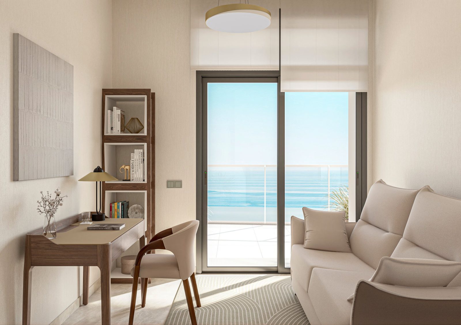 Stylish living room with balcony and sea views in a 4-bedroom apartment in Benidorm - The Estates
