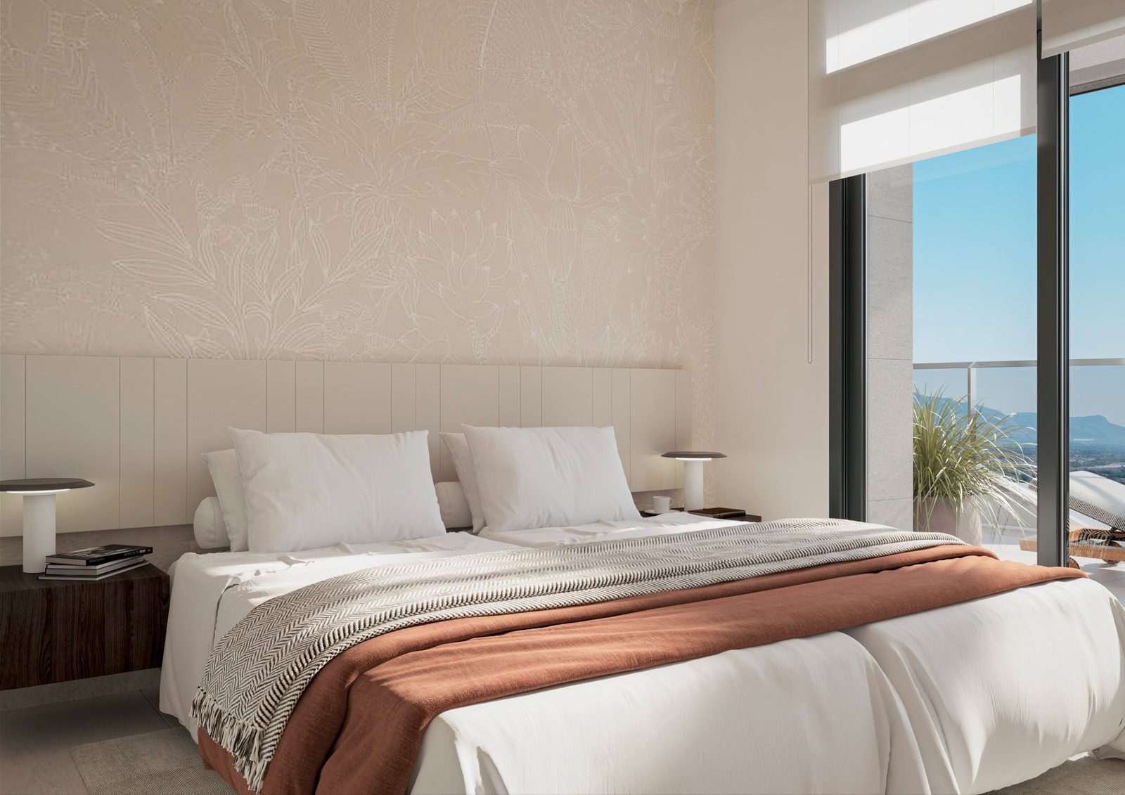 A stylish bedroom with sea views in a 4-bedroom apartment in Benidorm - The Estates
