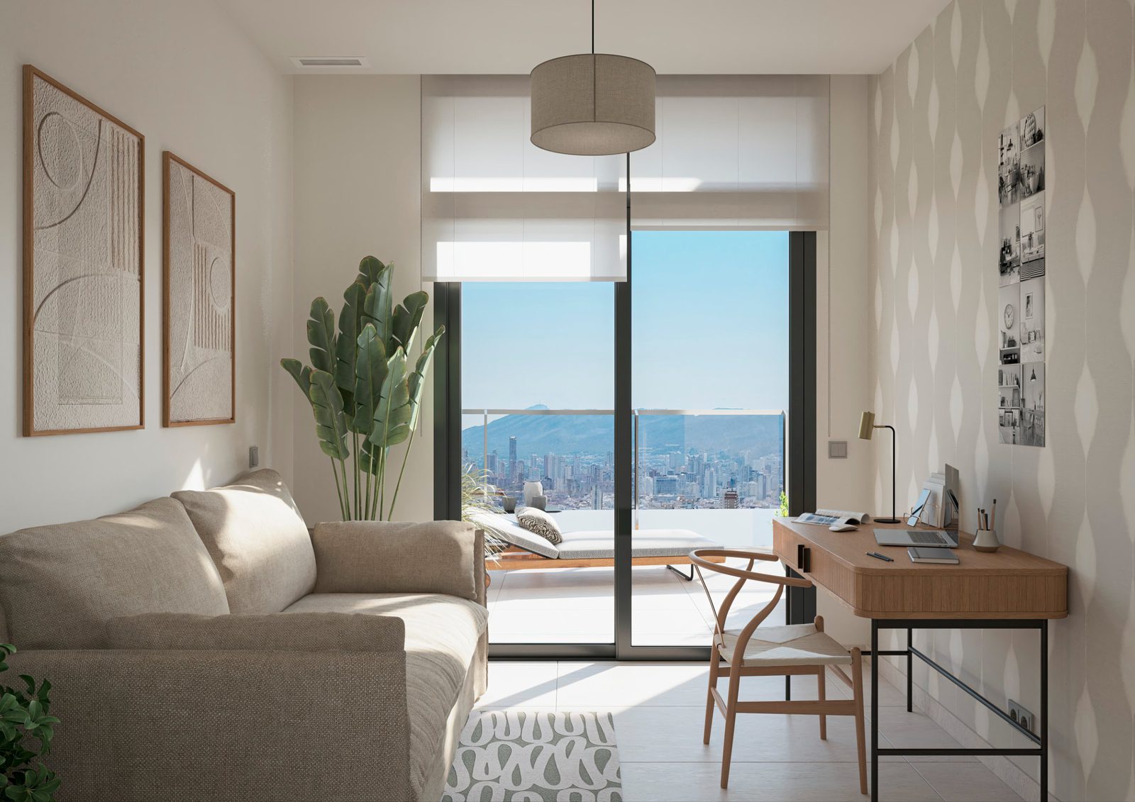 Stylish living room with sea views in a 4-bedroom apartment in Benidorm - The Estates