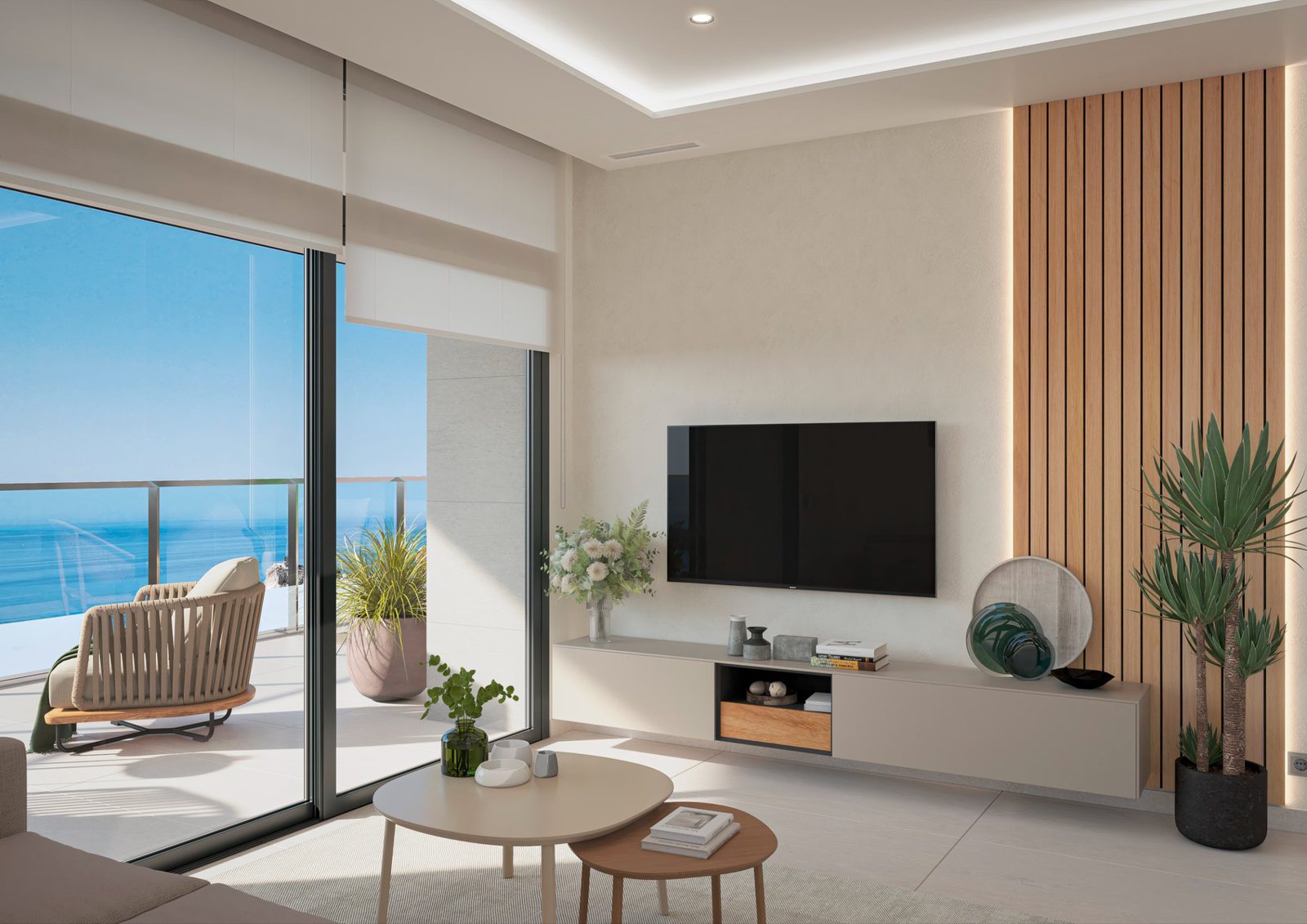 Stylish living room with sea views in a 4-bedroom apartment in Benidorm - The Estates