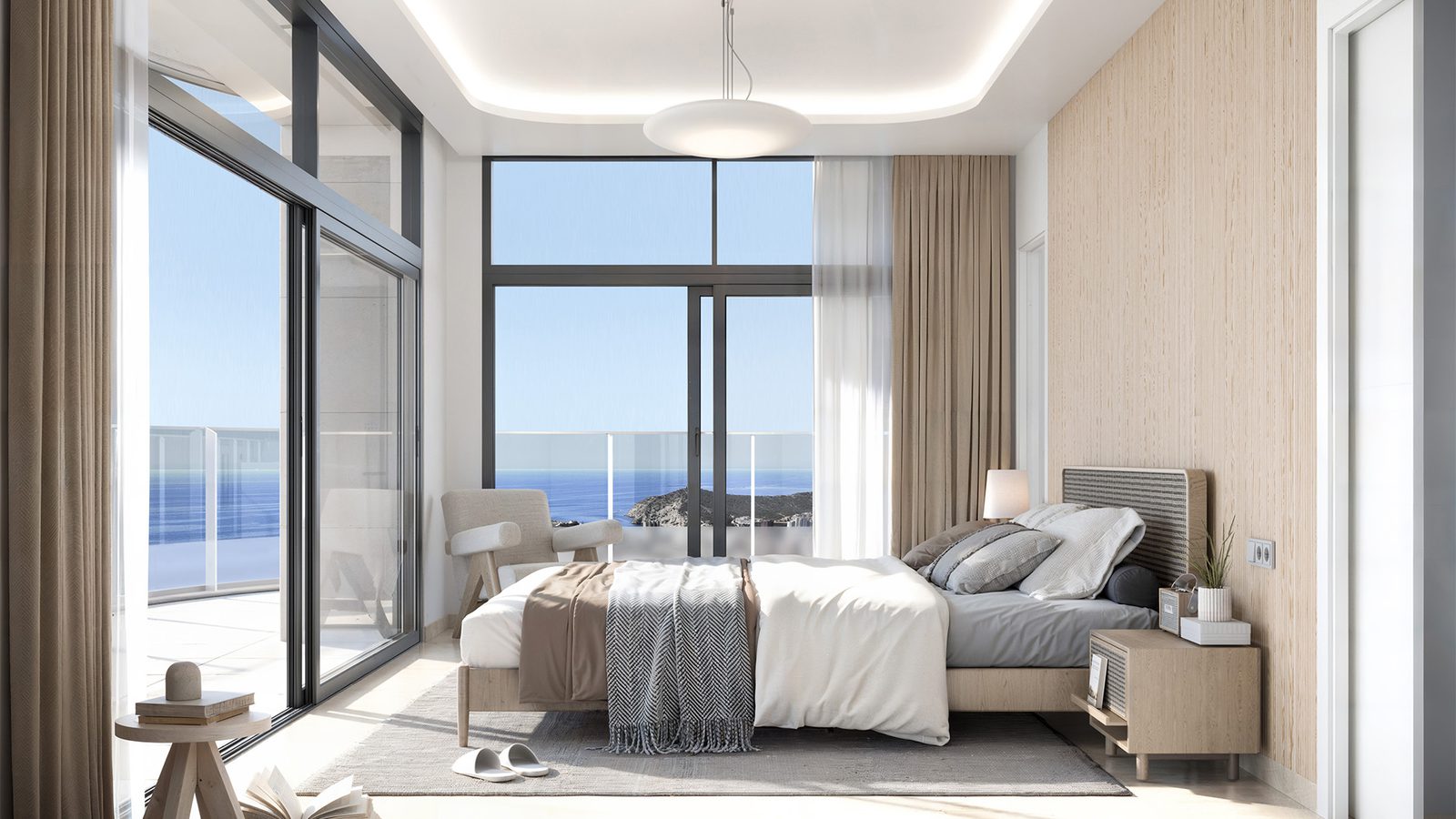A bright bedroom with sea views in a 4-bedroom apartment in Benidorm - The Estates