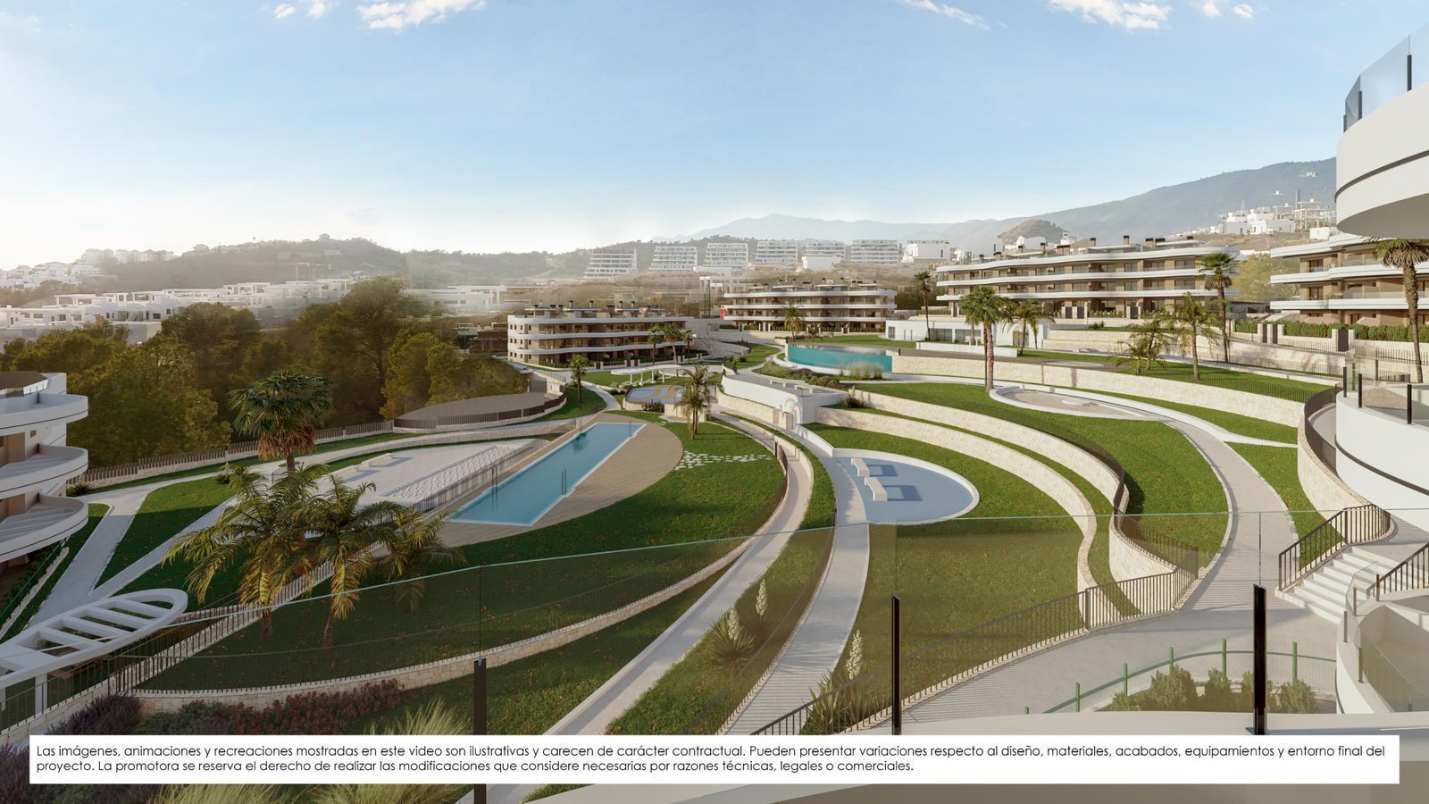 Stunning views of the pool and surrounding buildings from a 2-bedroom penthouse in Finestrat - The Estates