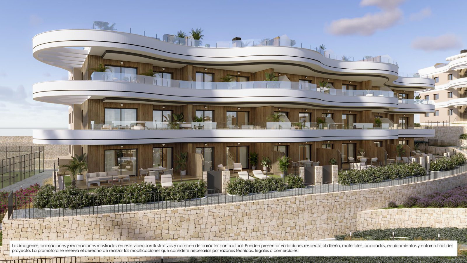 Exterior view of a modern 2-bedroom penthouse with garden views in Finestrat - The Estates