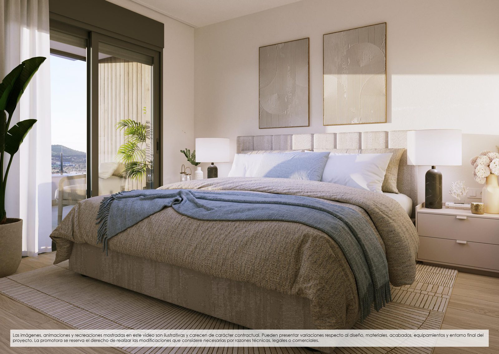 A stylish bedroom interior of a 2-bedroom penthouse in Finestrat - The Estates