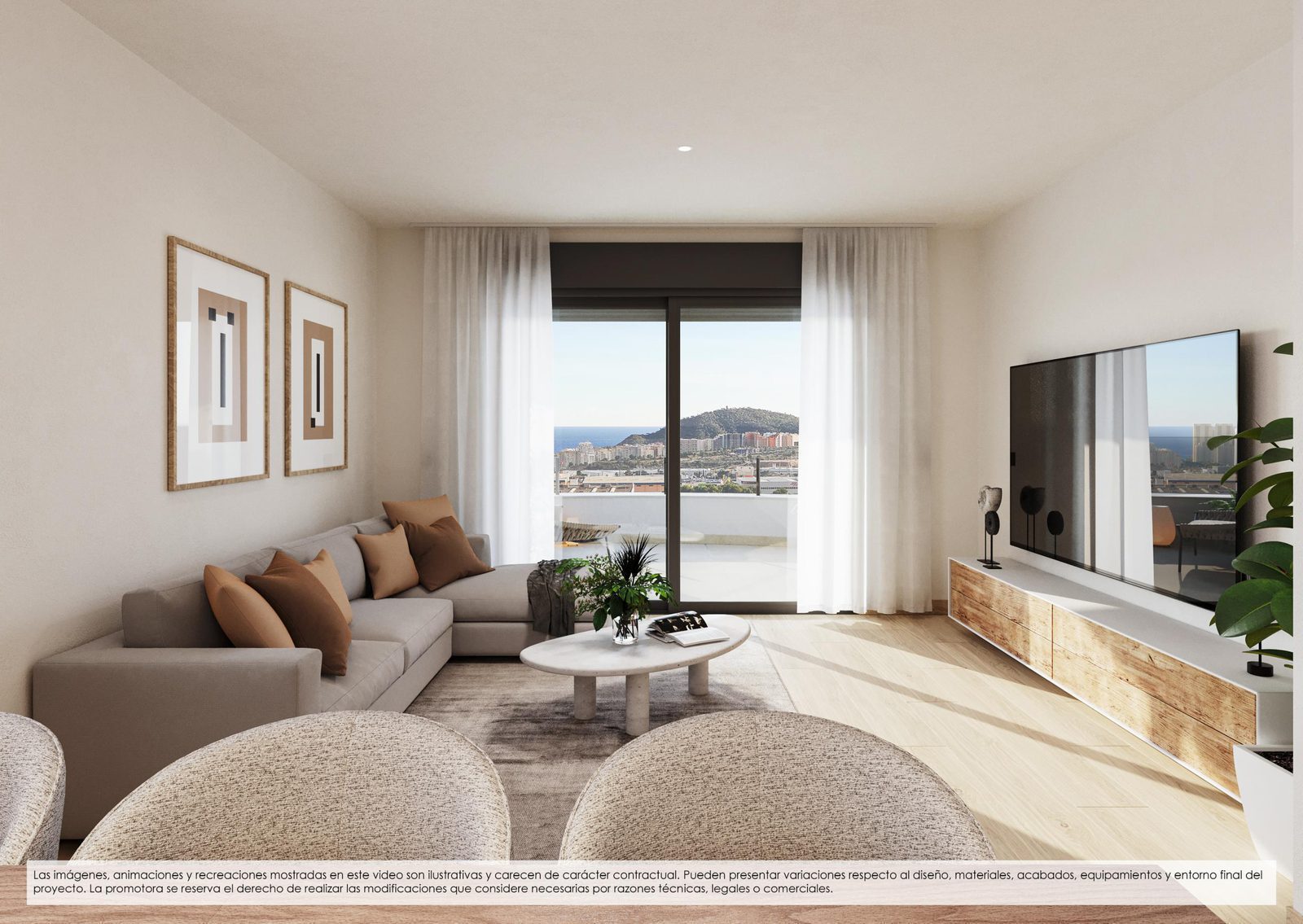 A bright living room with views in a 2-bedroom penthouse in Finestrat - The Estates