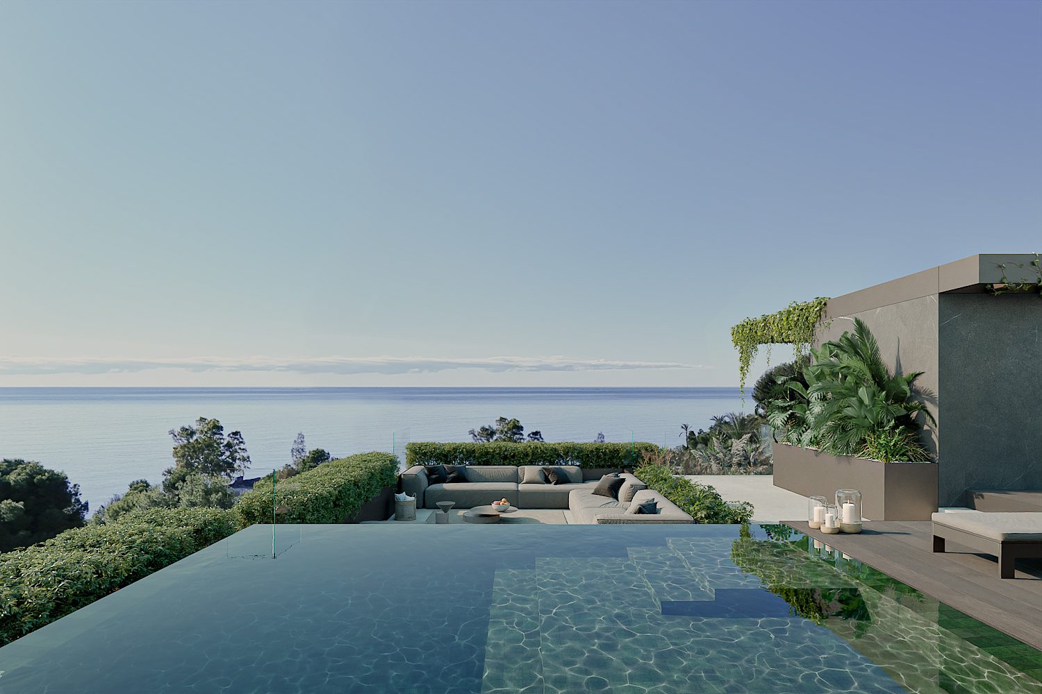 Infinity pool terrace with panoramic sea views of a 3-bedroom apartment in Altea - The Estates