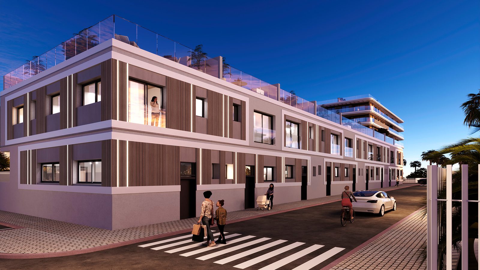 Exterior view of a modern 3-bedroom apartment building in El Puig - The Estates