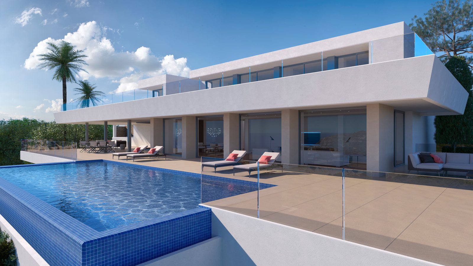 Stunning exterior view of a 6-bedroom villa with a pool and panoramic sea views in Benitachell - The Estates