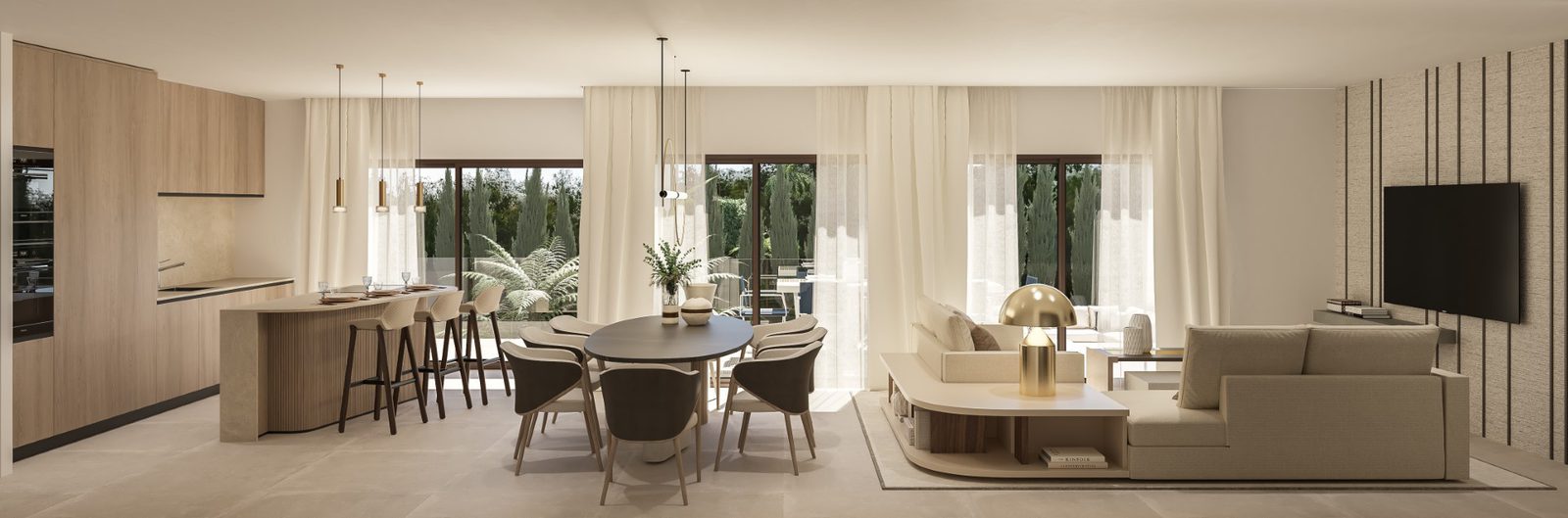 Open-plan kitchen, dining and living area of a 4-bedroom villa in Jávea - The Estates