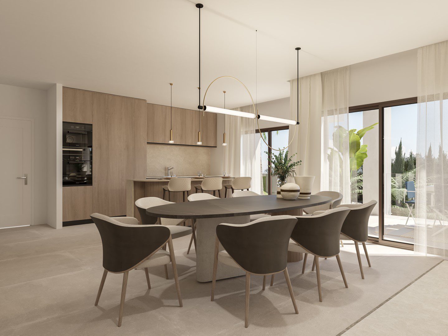 Modern open-plan kitchen and dining area of a 4-bedroom villa in Jávea - The Estates