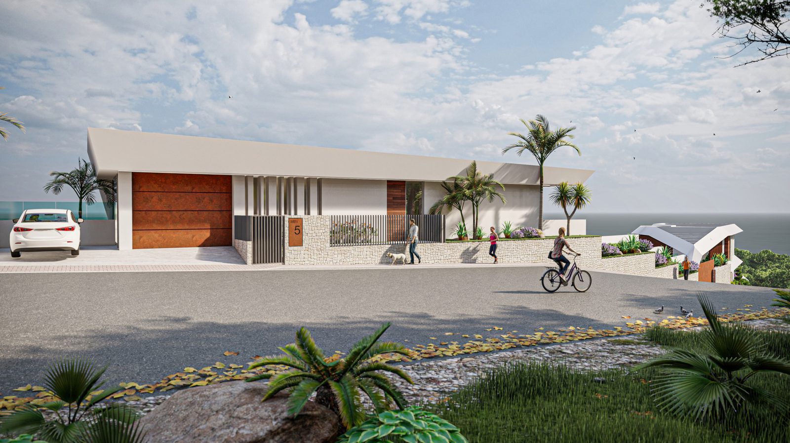 Modern villa exterior with sea views and lush landscaping in Calpe - The Estates