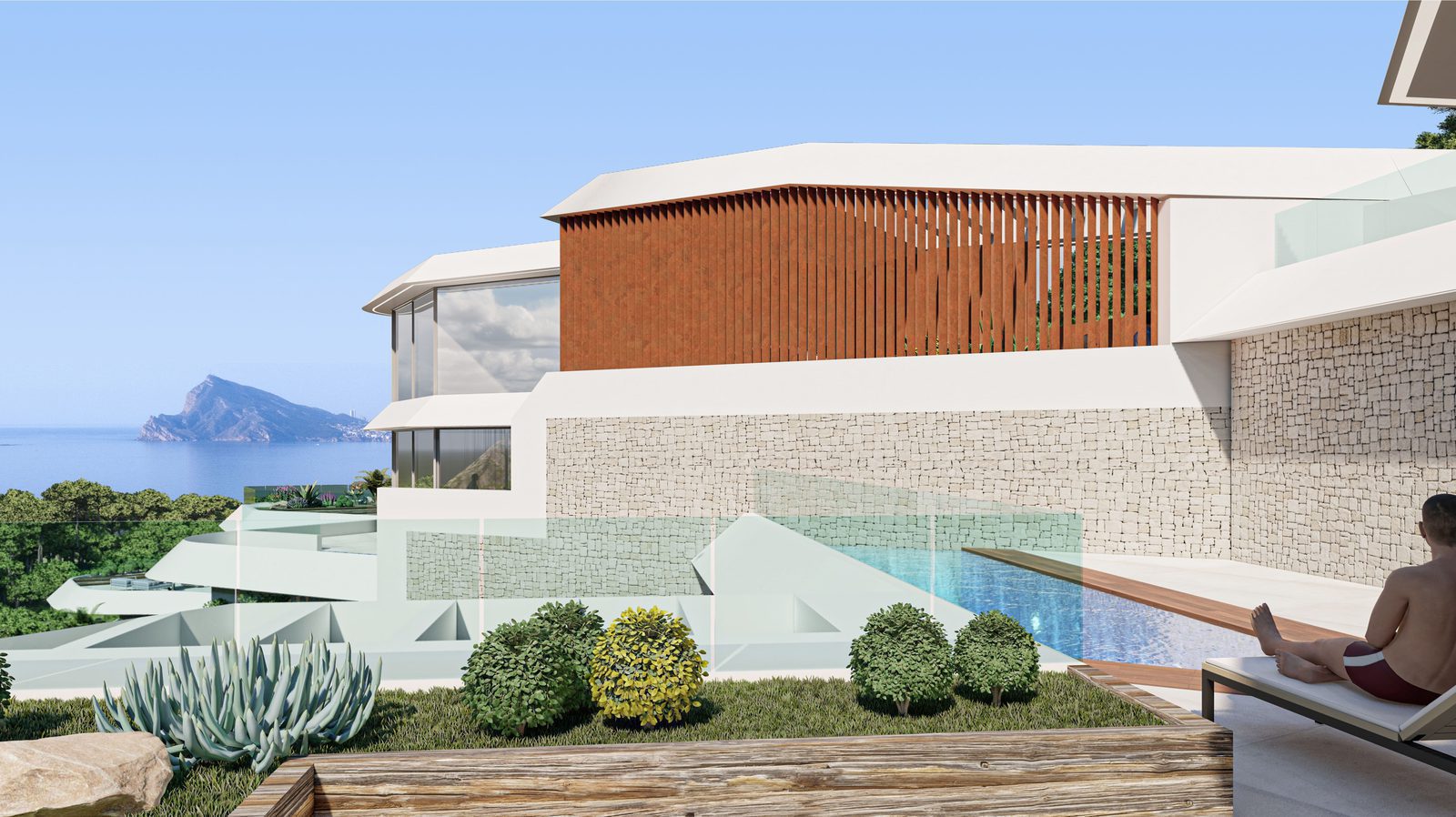 Modern villa exterior with stunning sea views of a 4-bedroom villa in Calpe - The Estates