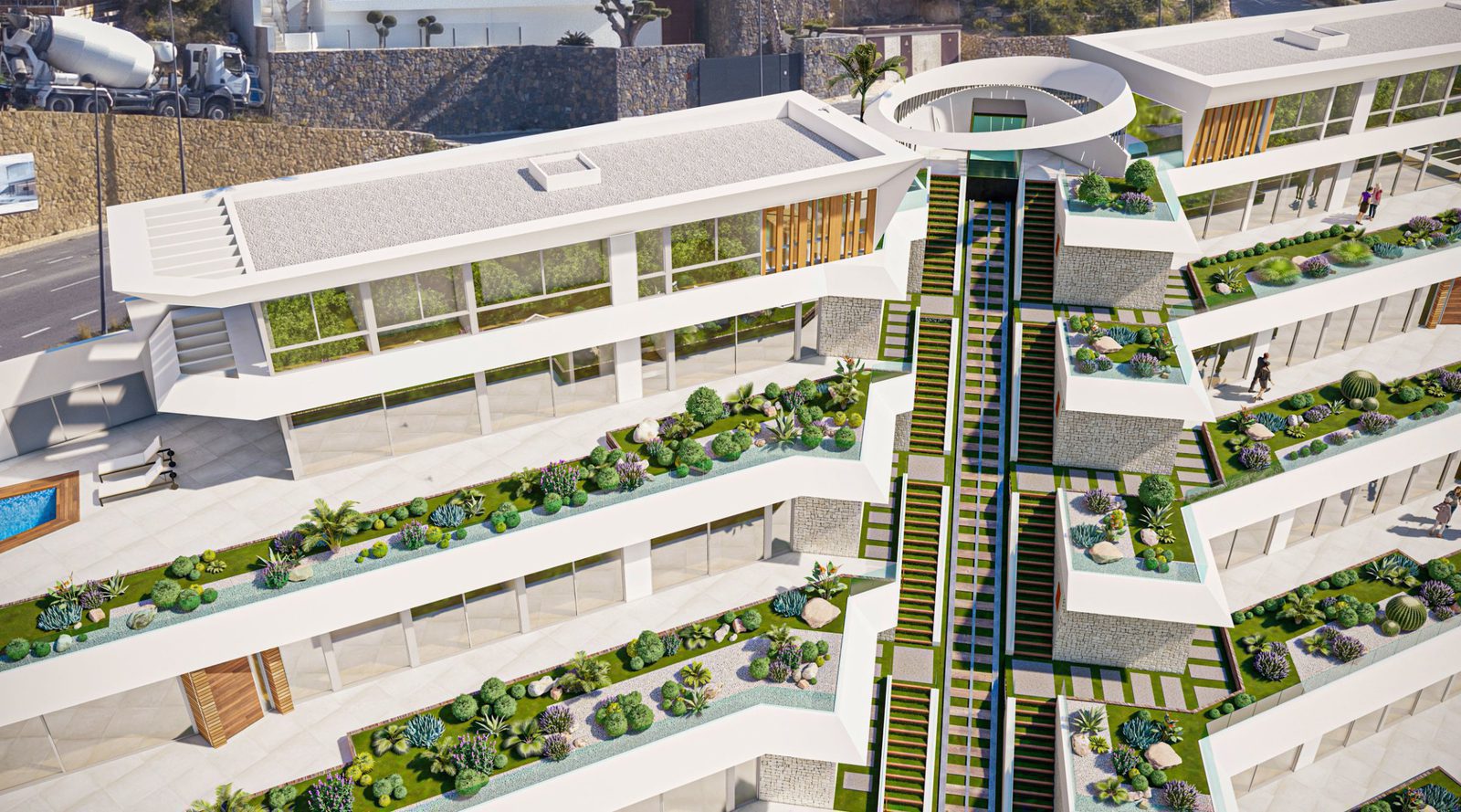 Modern villa architecture with lush landscaping and sea views of a 4-bedroom villa in Calpe - The Estates