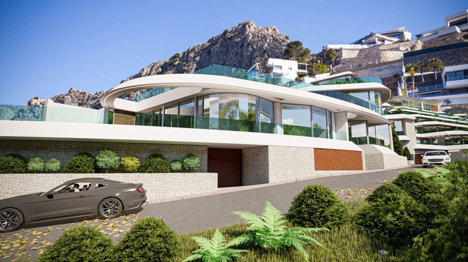 Modern villa architecture with stunning sea and panoramic views of a 4-bedroom villa in Calpe - The Estates