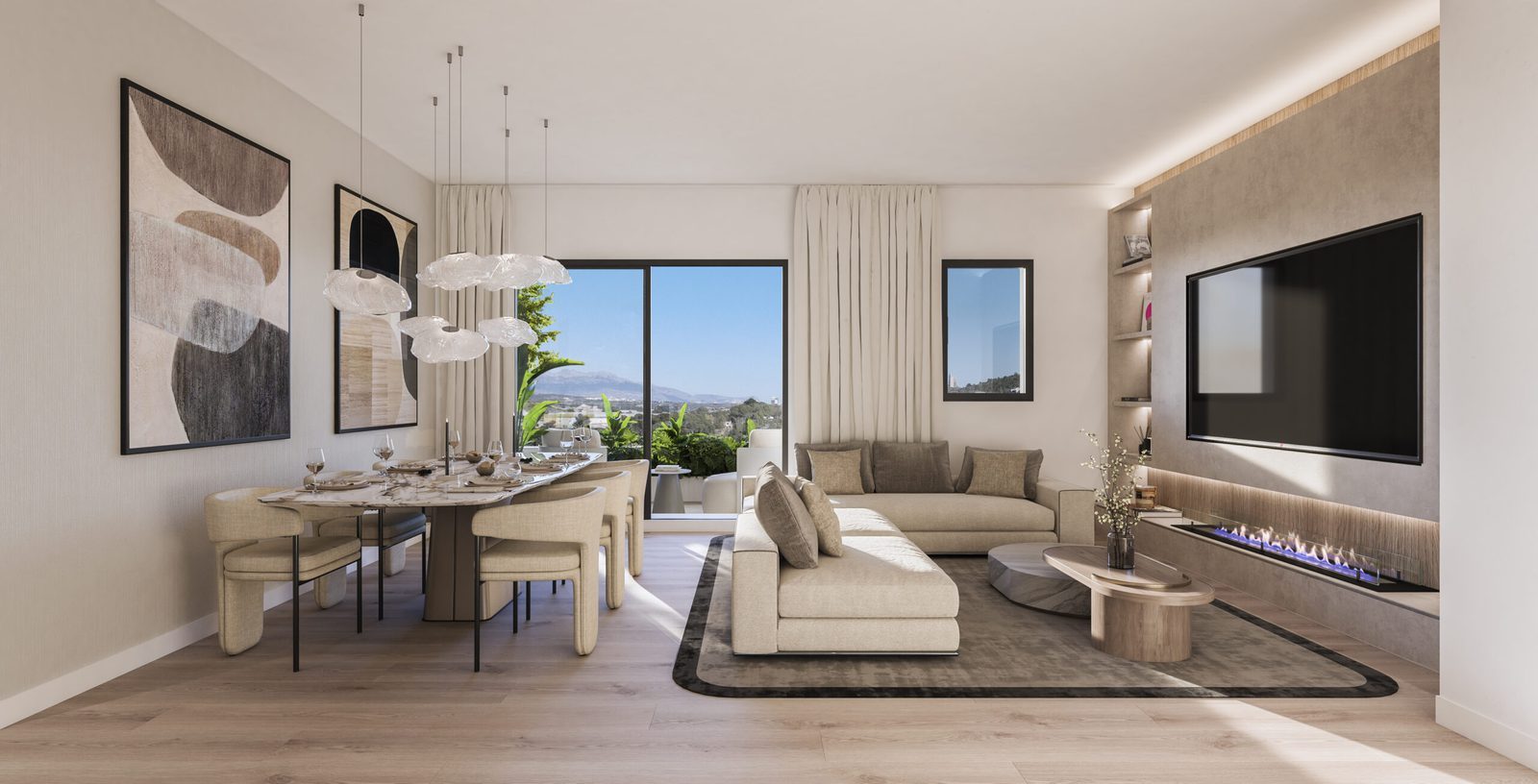 Open-plan living and dining room