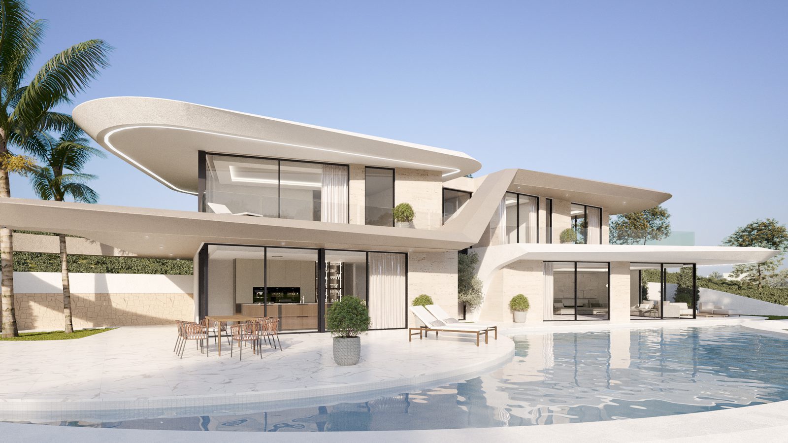 Modern poolside exterior of