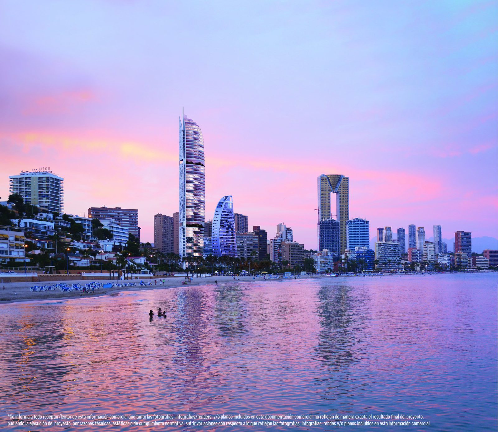 Panoramic sea view of Benidorm skyline and Poniente Beach at sunset from a 2-bedroom apartment in Benidorm - The Estates