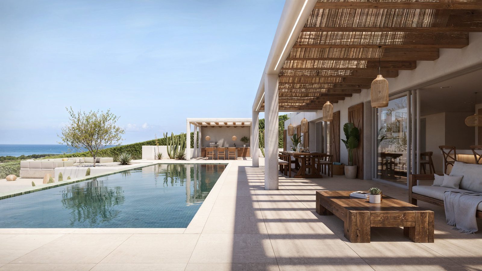 Outdoor living area and pool of a 5-bedroom villa in Javea - The Estates